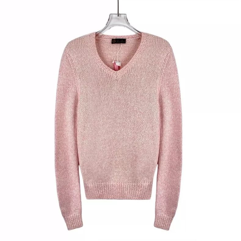 Loro Piana LORO PIANA Pink cotton long sleeve knitted sweater with V Size M / US 6-8 / IT 42-44 - 1 Thumbnail