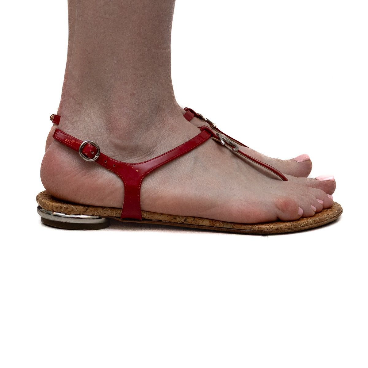 Chanel Chanel Red Patent Leather CC T-Strap Thong Flat Sandals sz7 Size US 7 / IT 37 - 12 Thumbnail