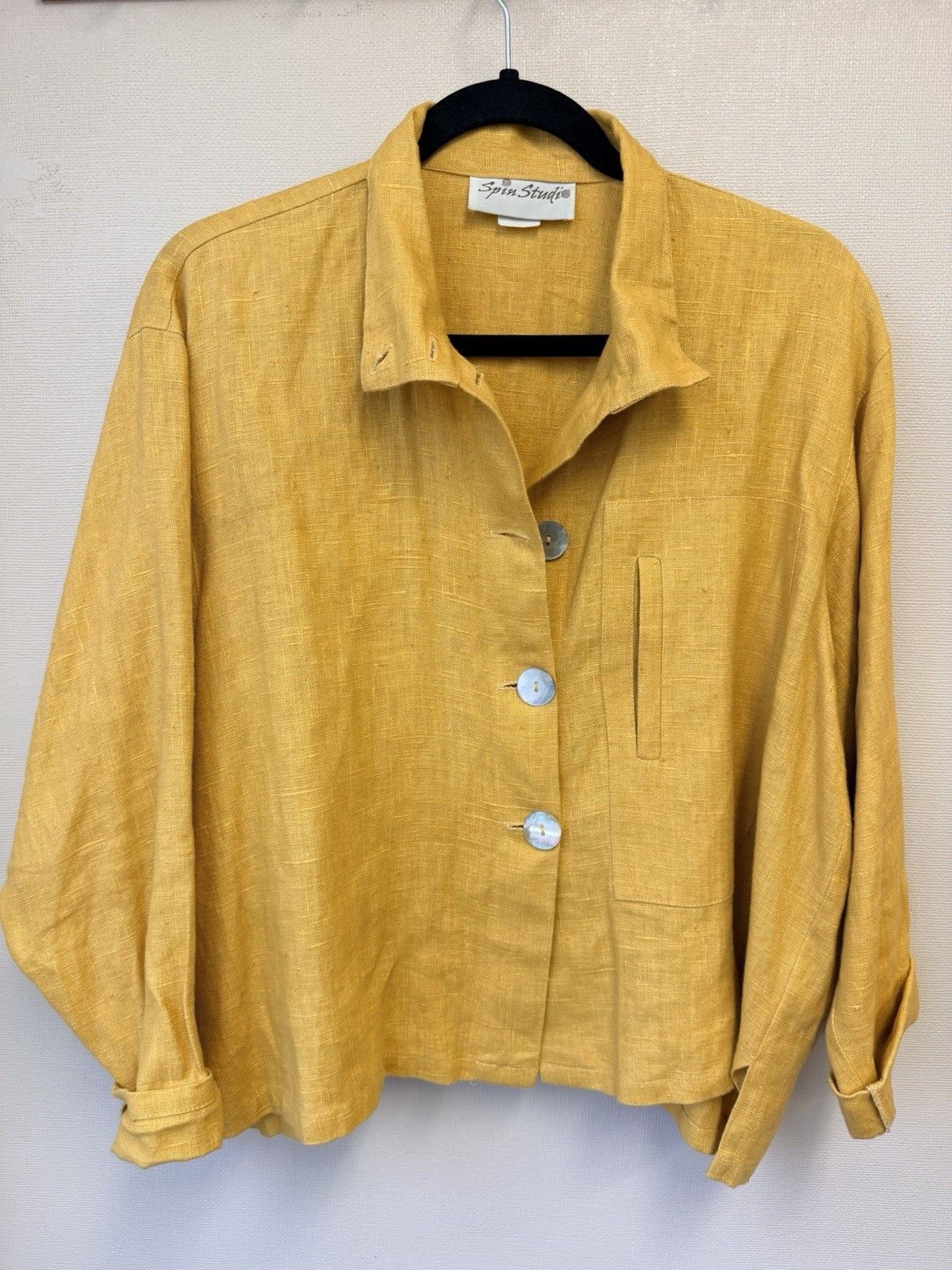 Other Spin Studio 100% Linen Women M Yellow Mustard Boxy USA Size M / US 6-8 / IT 42-44 - 3 Thumbnail