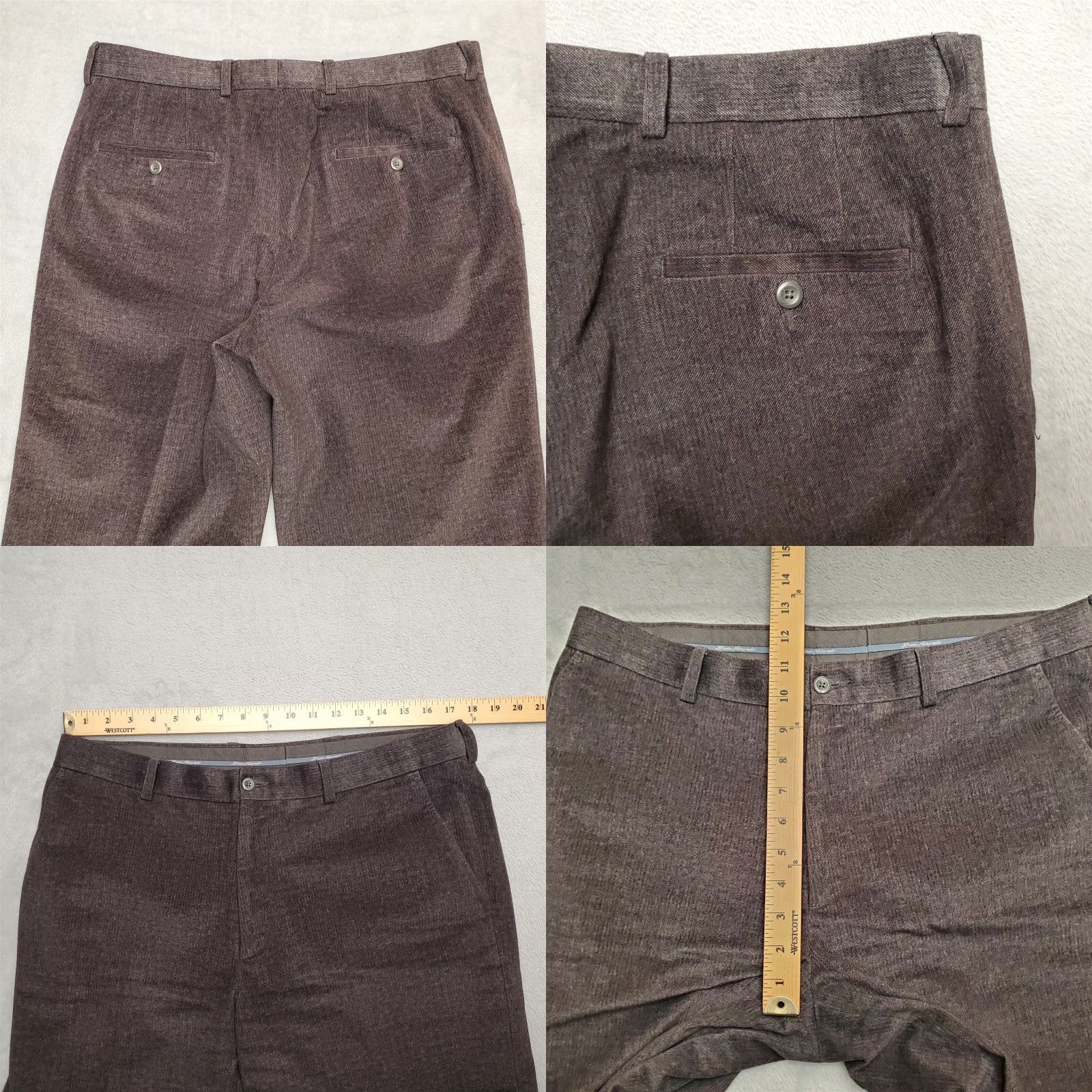 Vintage Linea Naturale Pants Mens 34x36 Brown Micro Poly Flat Front Chino Smart Casual Size US 34 / EU 50 - 8 Thumbnail