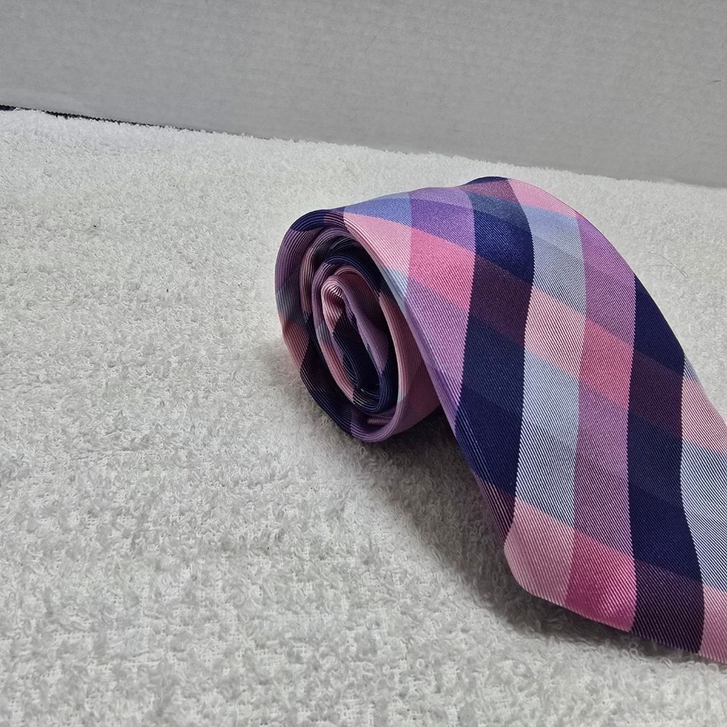 Tommy Hilfiger Men's Tommy Hilfiger Plaid Silk Tie One Size Pink Blue Size ONE SIZE - 2 Thumbnail