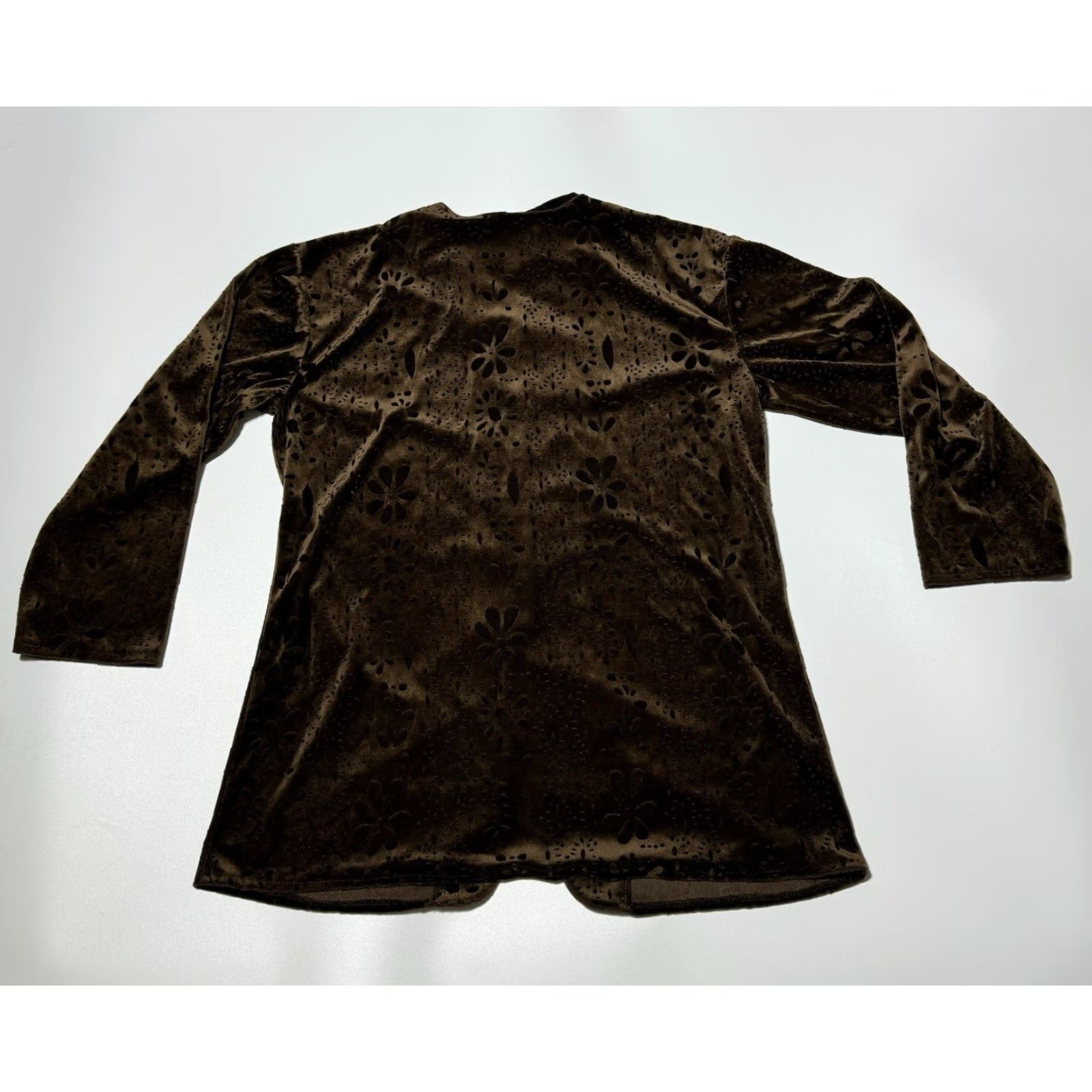 Velour VINTAGE California Krush Tunic Blouse M Velour Brown Floral 70s 90s Bohemian Hippie Retro Womens Mens? Size M / US 6-8 / IT 42-44 - 2 Thumbnail