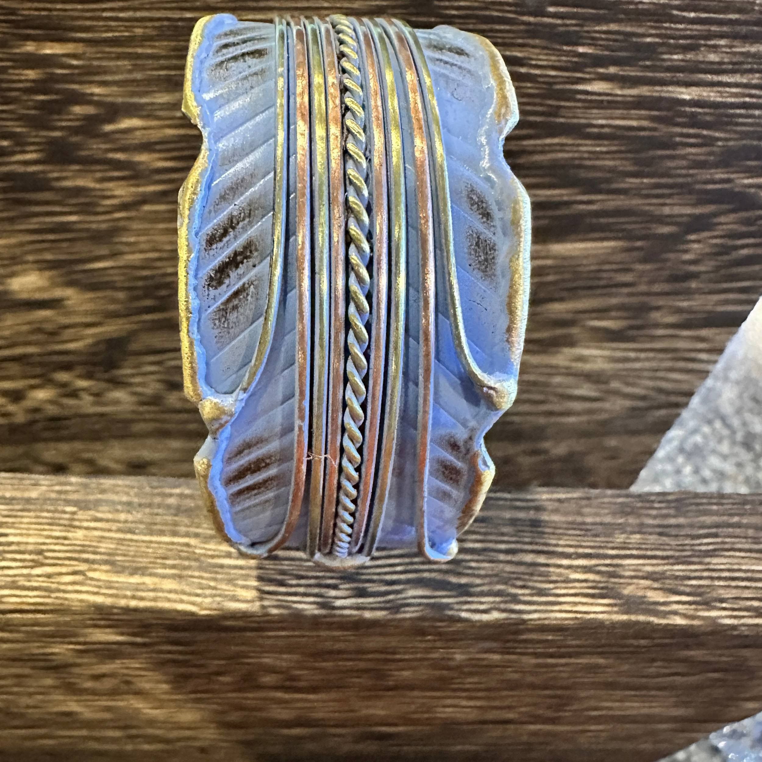 Other Patina Green Leaf Cuff Bracelet - 2in Wide Adjustable Brass Size ONE SIZE - 6 Thumbnail