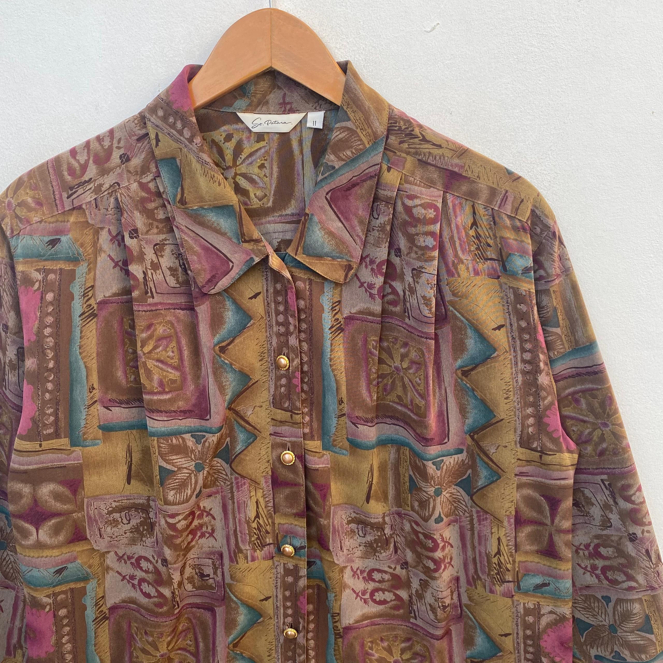 Vintage VINTAGE BLOUSE COLLARED LARGE SIZE ART ABSTRACT Size L / US 10 / IT 46 - 3 Thumbnail