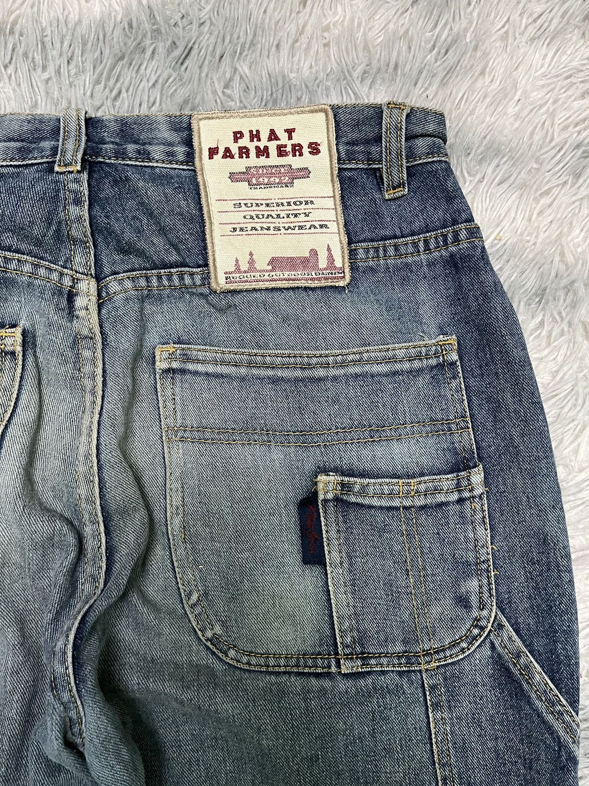 Phat Farm × Vintage 90s PHAT FARM BAGGY CARPENTER DISTRESSED DENIM Size US 31 - 11 Thumbnail