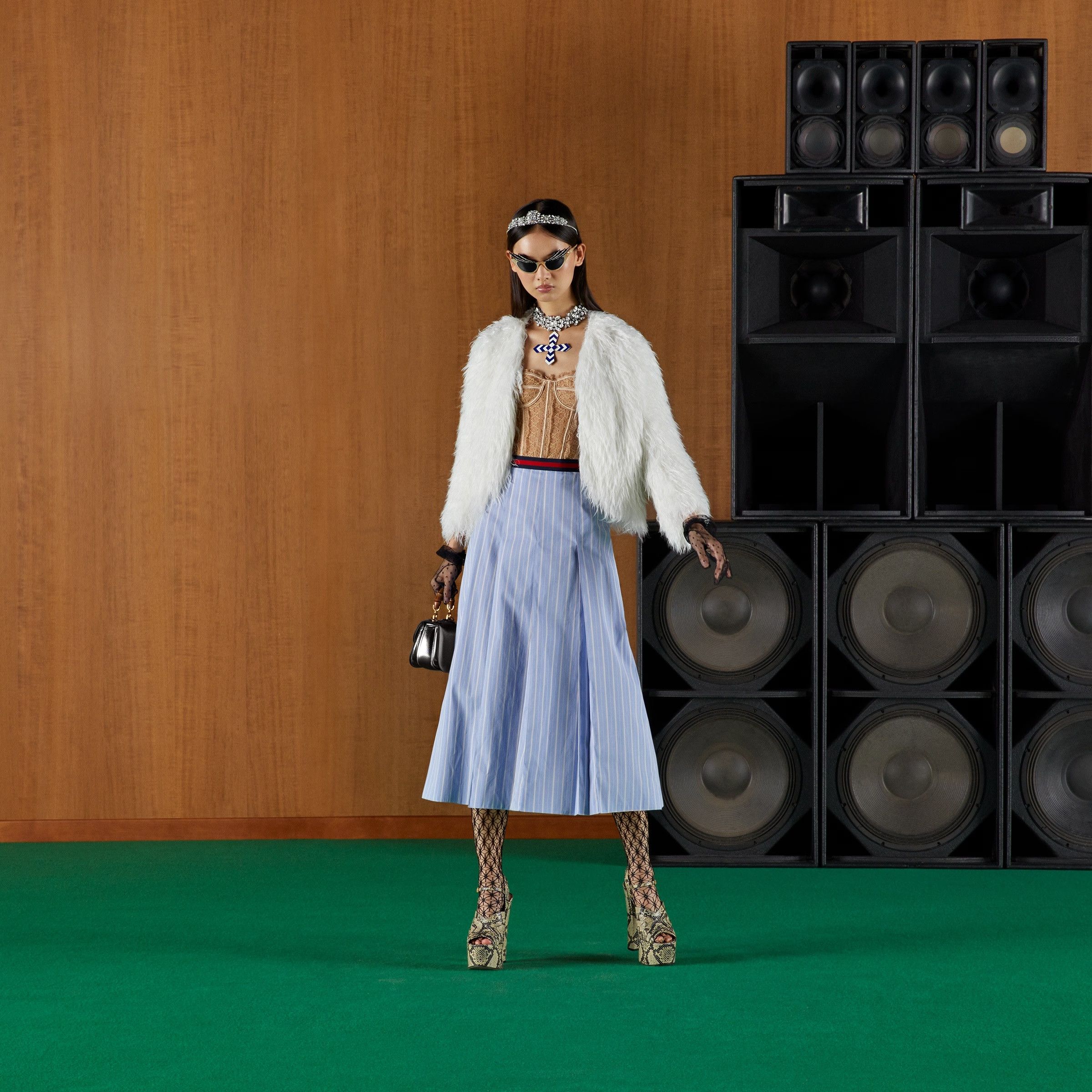 image of Gucci - Oxford Striped Skirt in Light Blue, Women's (Size 28)