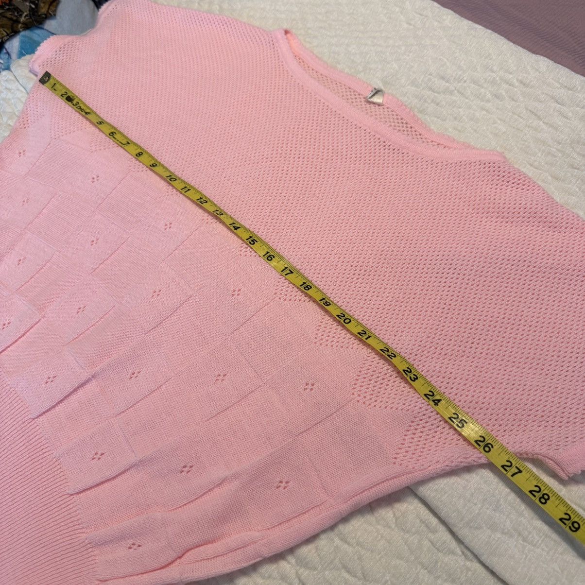 Vintage Vintage 80s Pink Lightweight Knit Sweater Sz XL Pointelle Size XL / US 12-14 / IT 48-50 - 8 Thumbnail