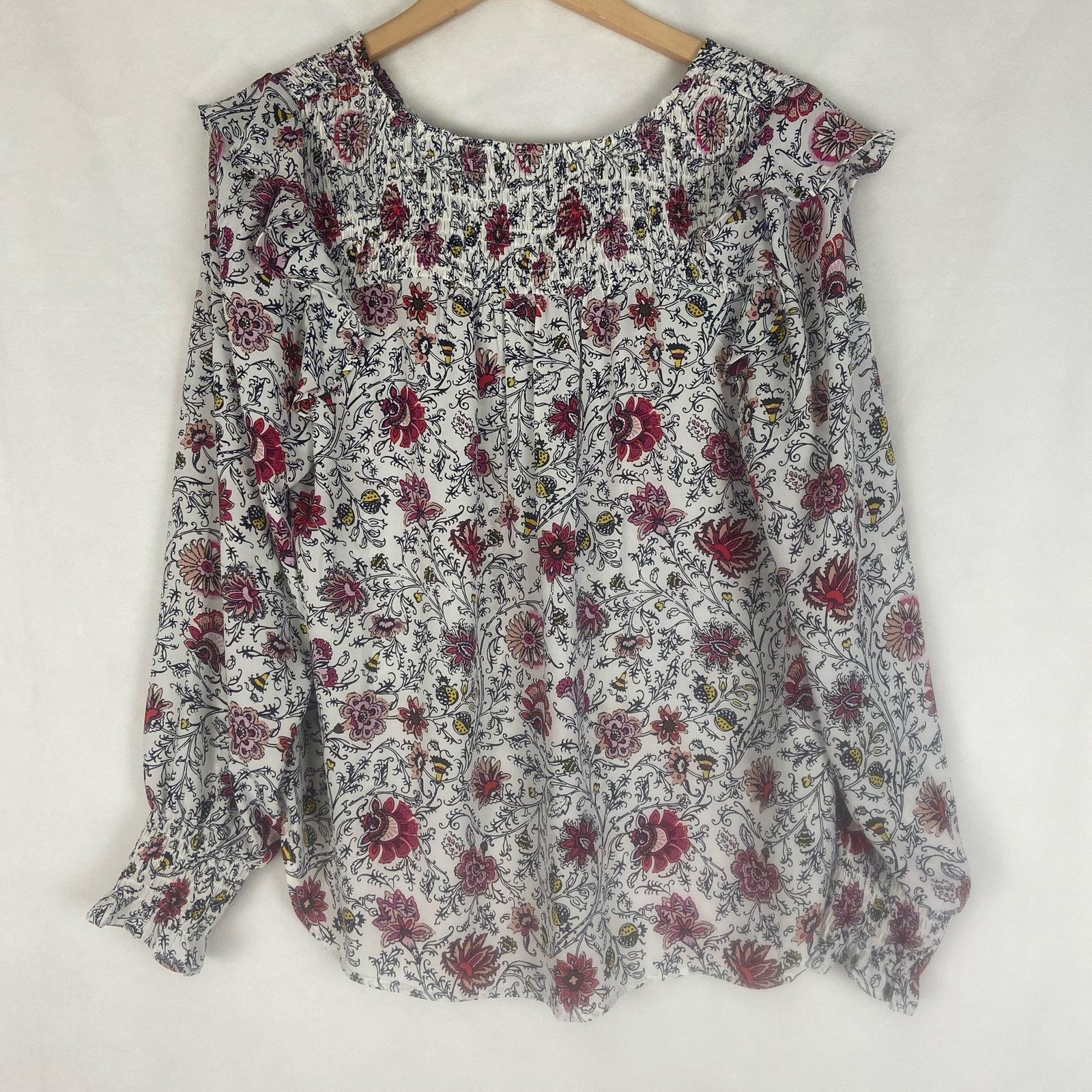 Ann Taylor LOFT Women’s Tapestry Smocked Ruffle Blouse Size Medium Size M / US 6-8 / IT 42-44 - 4 Thumbnail
