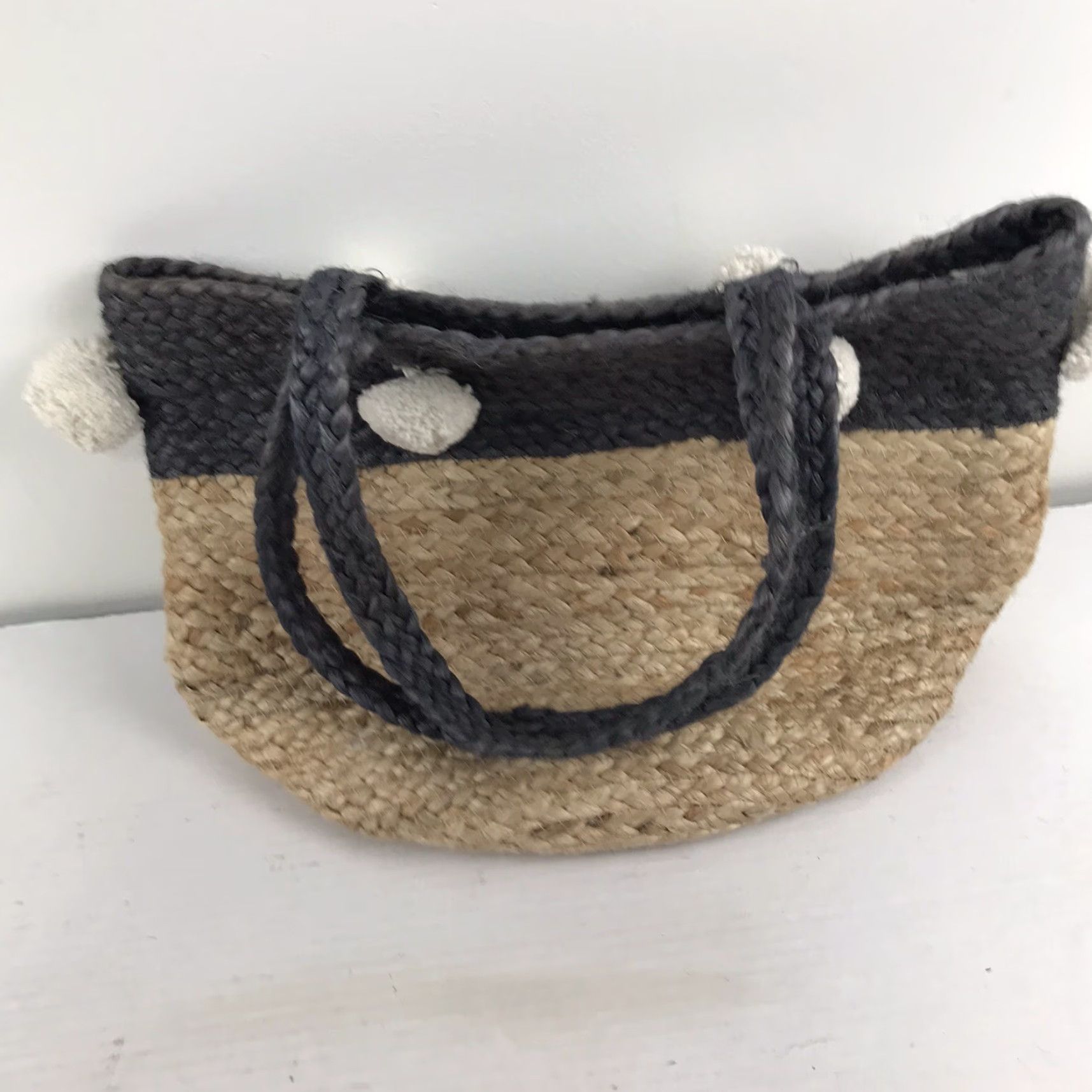 X-LARGE VINTAGE Woven Cotton Tote Bag Women's Extra Large 16in Beach City Travel Bohemian Gray/Beige Size ONE SIZE - 2 Thumbnail