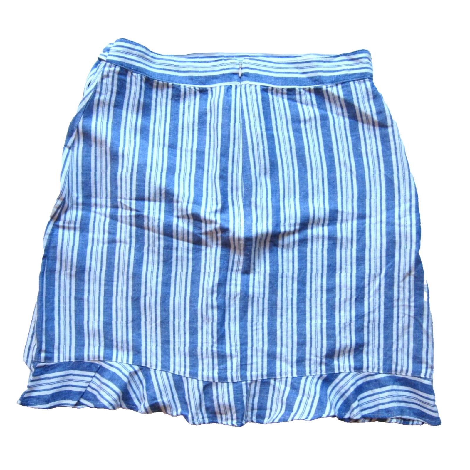 Loft VINTAGE Ann Taylor Loft White Blue Stripe Linen Rayon Ruffle Wrap Skirt Women Size 10 Size 32" / US 10 / IT 46 - 2 Thumbnail