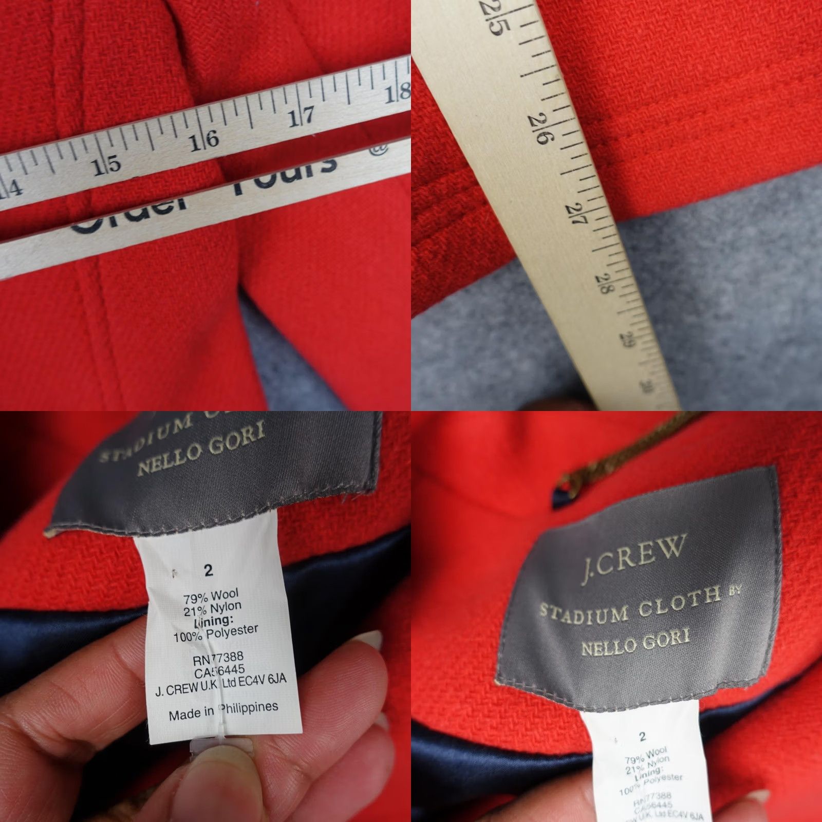 J.Crew J.Crew Coat Womens 2 Red Pea Coat Double Breasted Wool Storm Nello Gori Stadium Cloth Quick Reference: Not applicable Size XS / US 0-2 / IT 36-38 - 9 Thumbnail