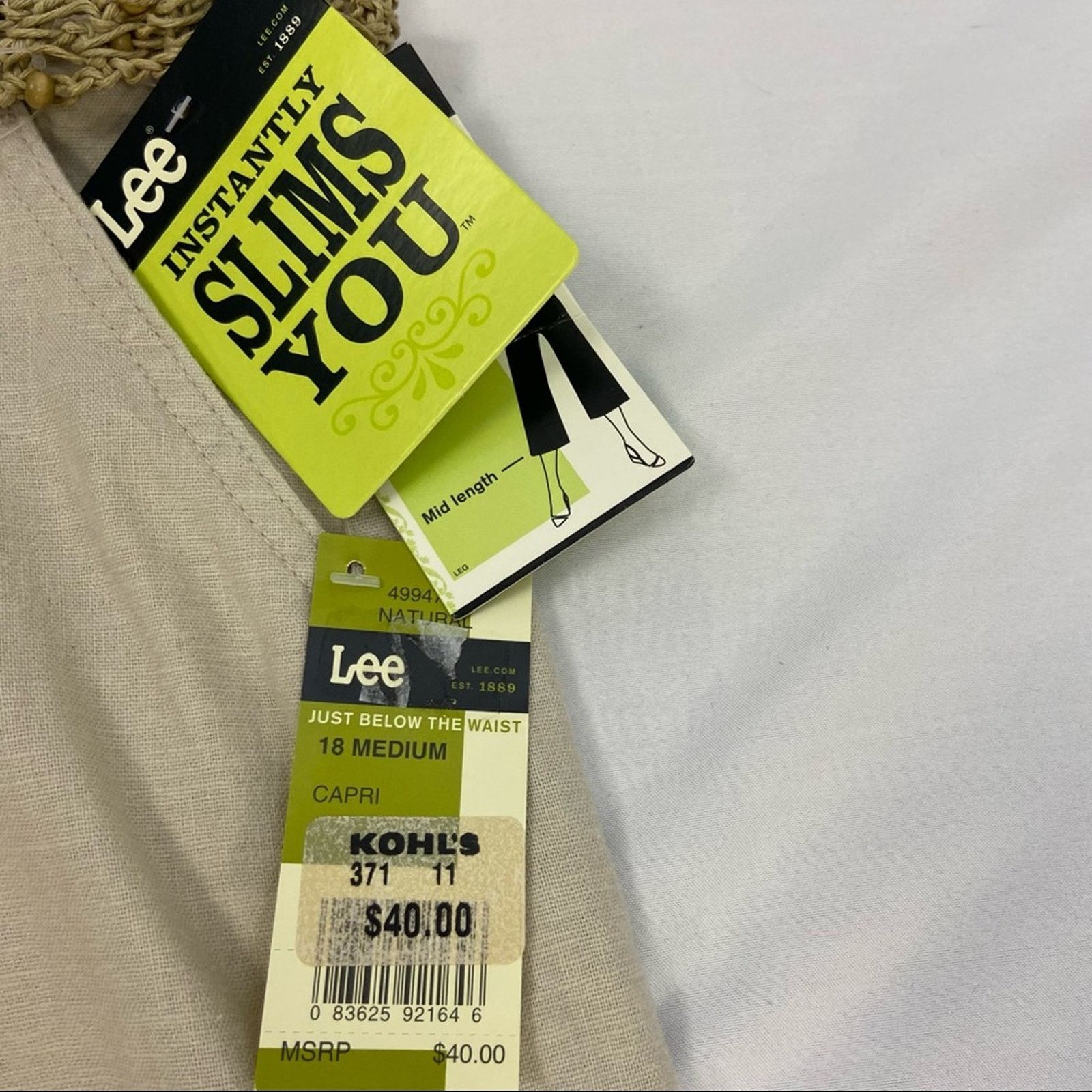 Lee NWT New Lee Womens 18 Medium Linen Wide Leg Capri Pants Size 40" / US 18 - 4 Thumbnail