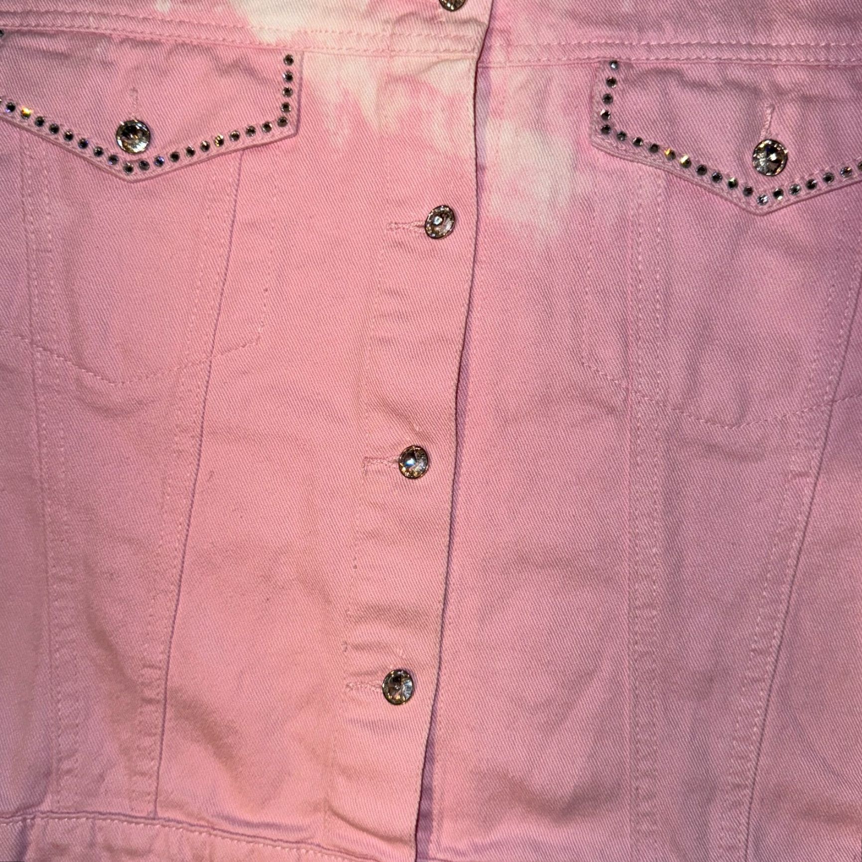 Denime Christine Alexander Pink Rhinestone Denim Jacket Size Small Gemstone Accents Women Size S / US 4 / IT 40 - 4 Thumbnail