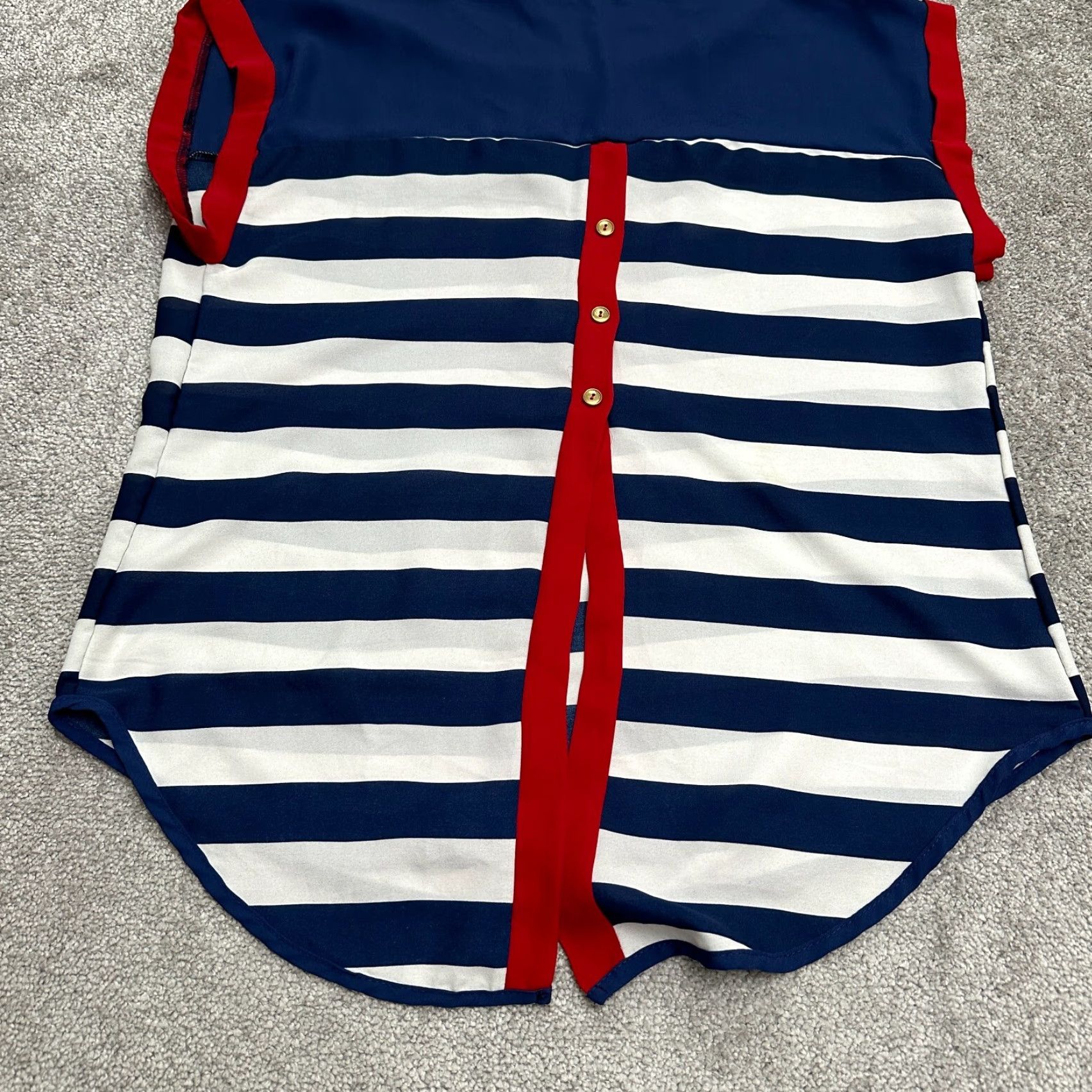 Vintage Ashley Stewart Blouse Women 12 Blue White Red Striped Sleeveless Back Slit Tunic Size XXL / US 16-18 / IT 52-54 - 4 Thumbnail