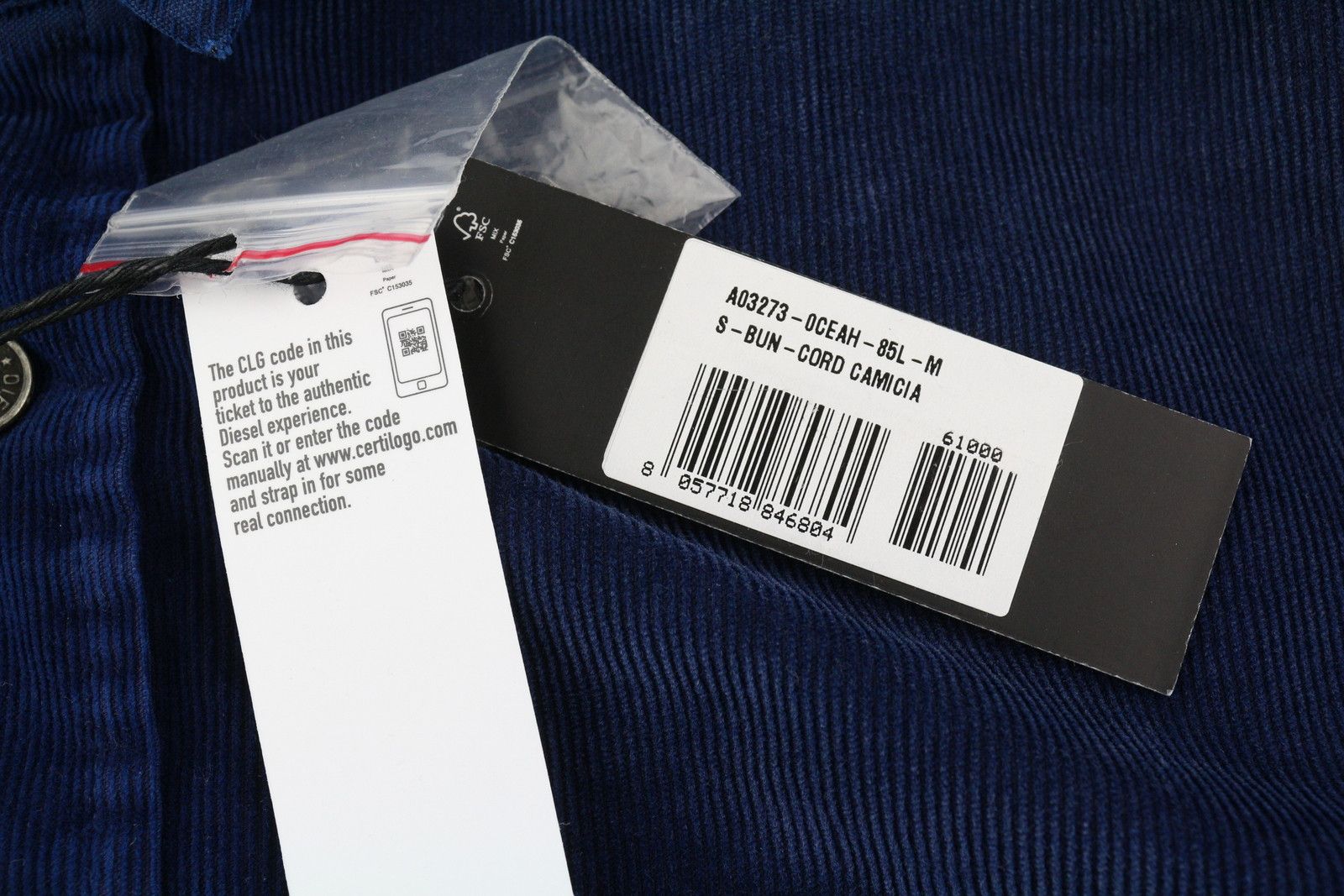Diesel S-BUN-CORD M Washed Blue Corduroy Snap Shirt 41005 Size US M / EU 48-50 / 2 - 6 Thumbnail