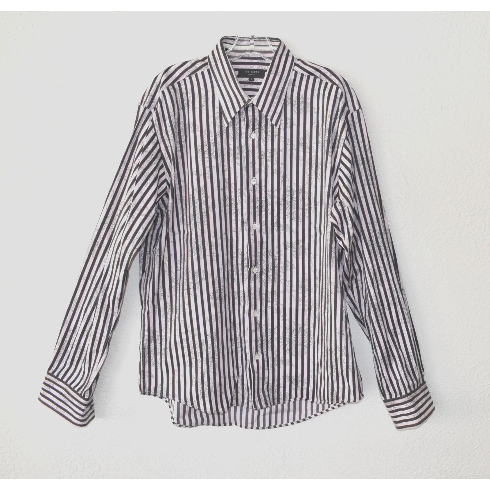 Ted Baker TED BAKER Striped Floral Cotton Long Sleeve Shirt Size 5 XL Size US XL / EU 56 / 4 - 1 Thumbnail