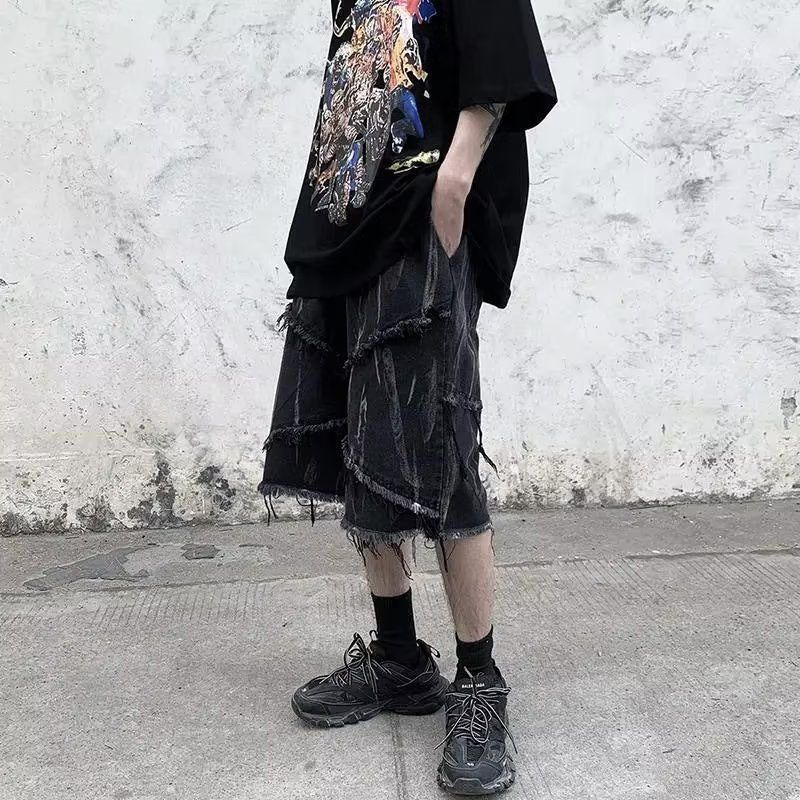 Japanese Brand raw edge denim men shorts summer oversize Size US 31 - 1 Thumbnail
