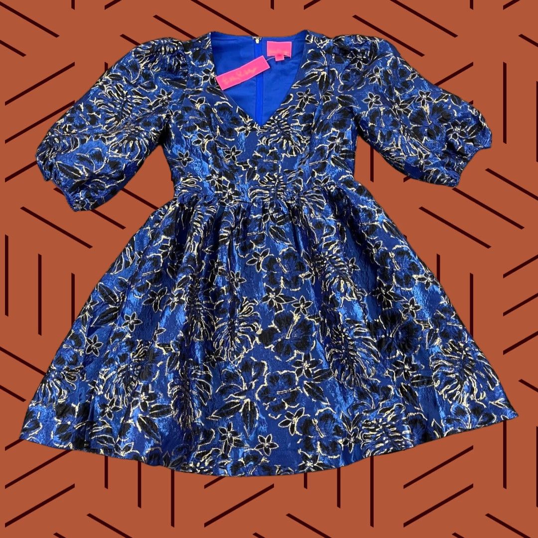 Lilly Pulitzer VINTAGE not applicable; proceed with Lilly Pulitzer Dress Women 8 Calyssa Blue Grotto Twilight Floral Brocade NEW Size M / US 6-8 / IT 42-44 - 1 Thumbnail