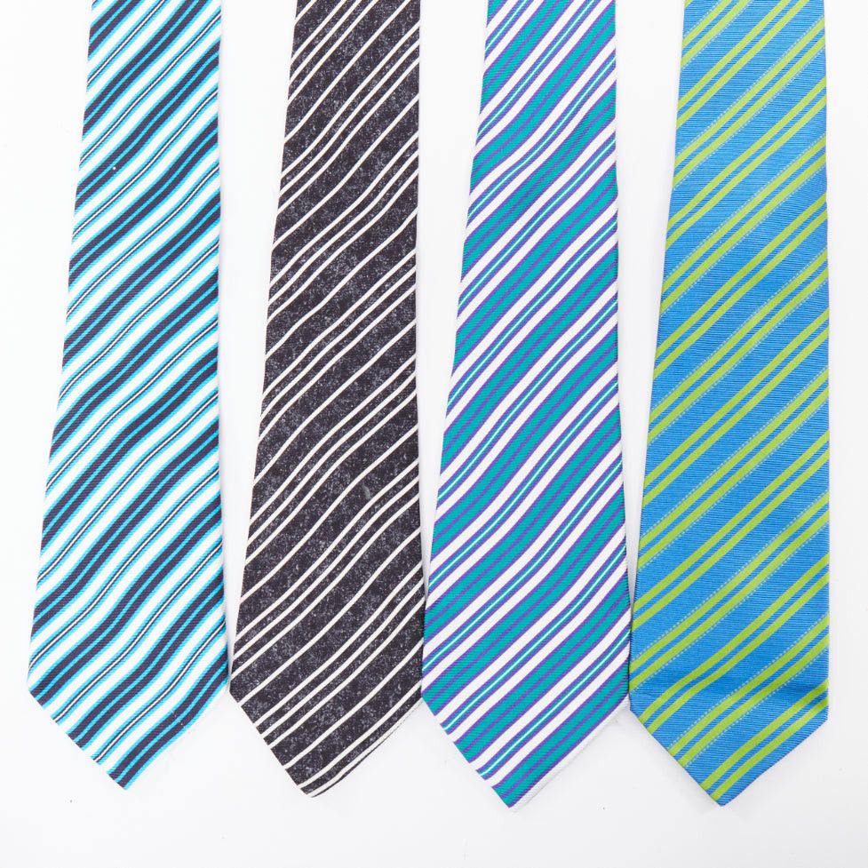 Kiton KITON NAPOLI Set of 4 100% silk blue green black white diagonal stripes dress tie Size ONE SIZE - 1 Thumbnail