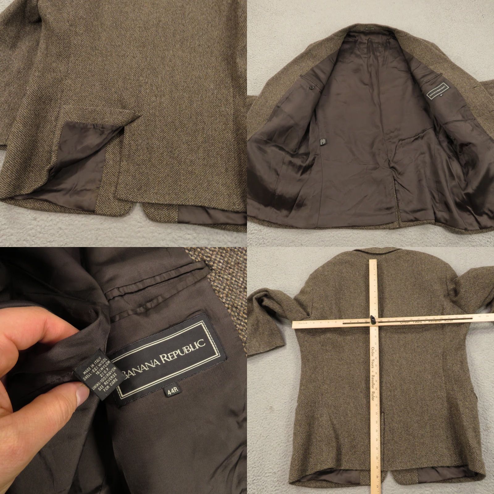 Banana Republic VINTAGE Banana Republic Blazer Jacket 44R Tweed Sport Coat Made in Italy Wool Nylon Men Regular Brown Size 44R - 8 Thumbnail