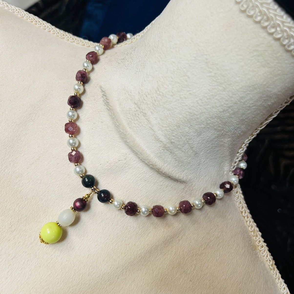 Handcrafted faceted square cut almandine garnet necklace