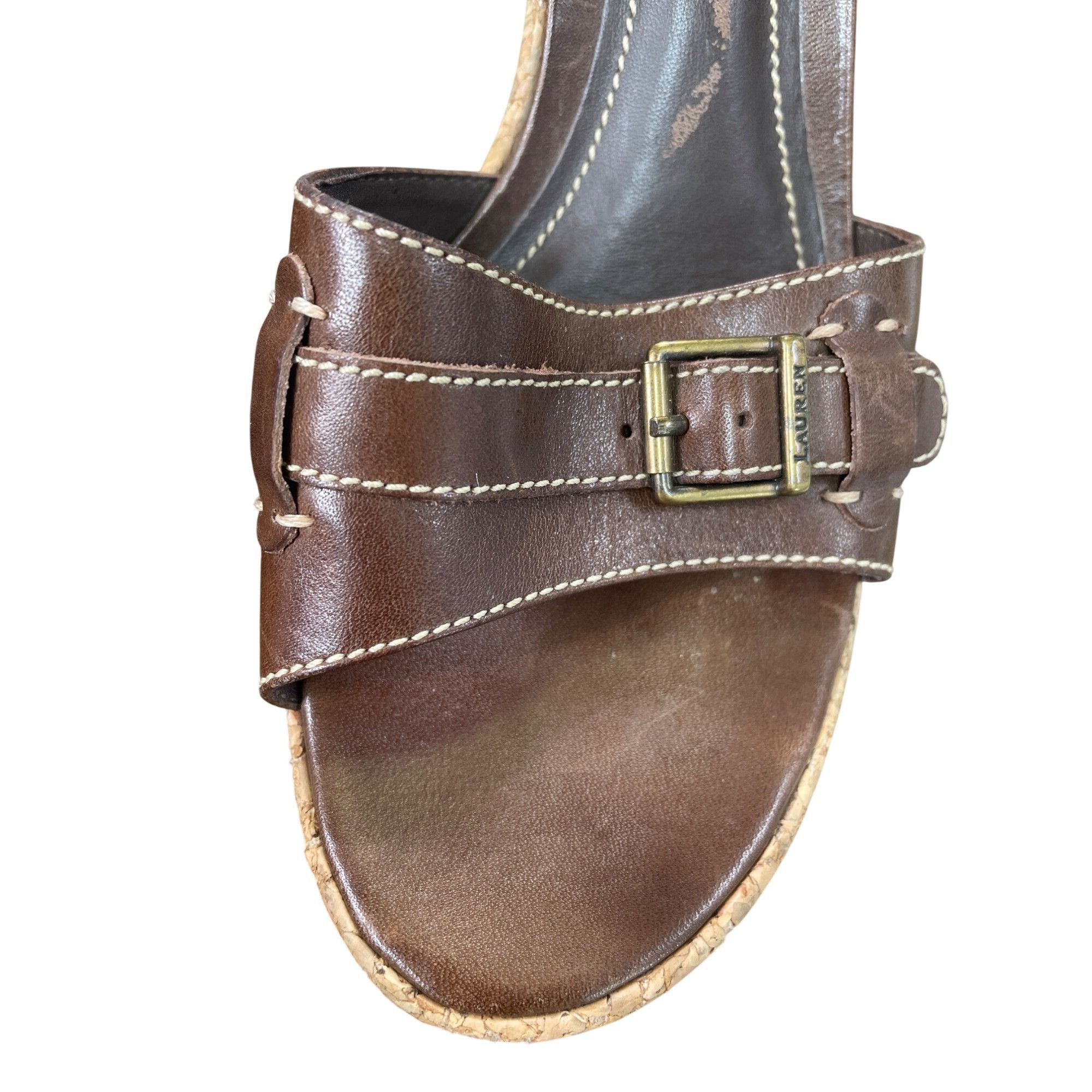 Lauren Ralph Lauren Lauren Ralph Lauren Womens Brown Leather Cork Heels Size 8B Size US 8 / IT 38 - 8 Thumbnail