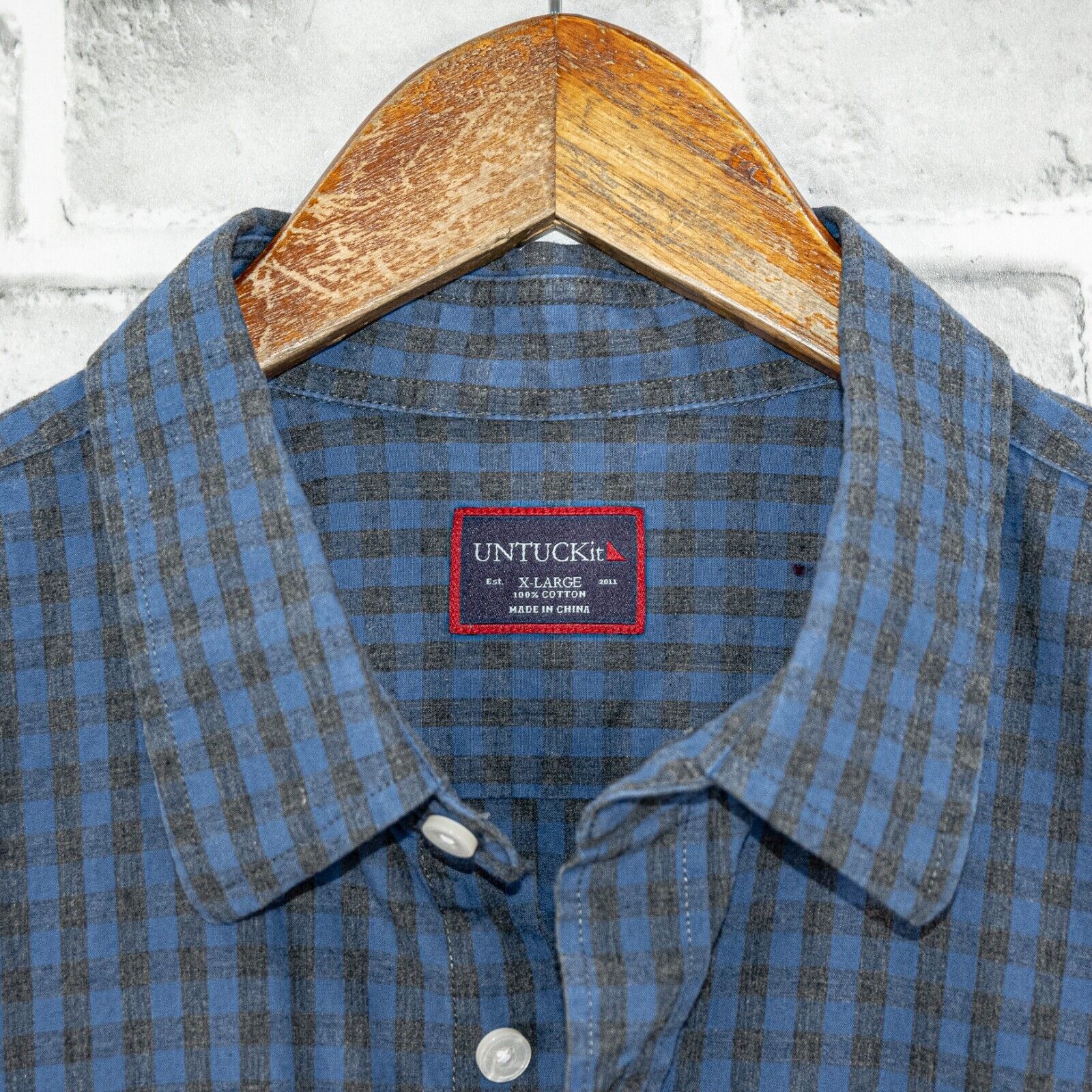 UNTUCKit UNTUCKit Button up Shirt in Blue Gray Gingham Check Cotton Size US XL / EU 56 / 4 - 2 Thumbnail