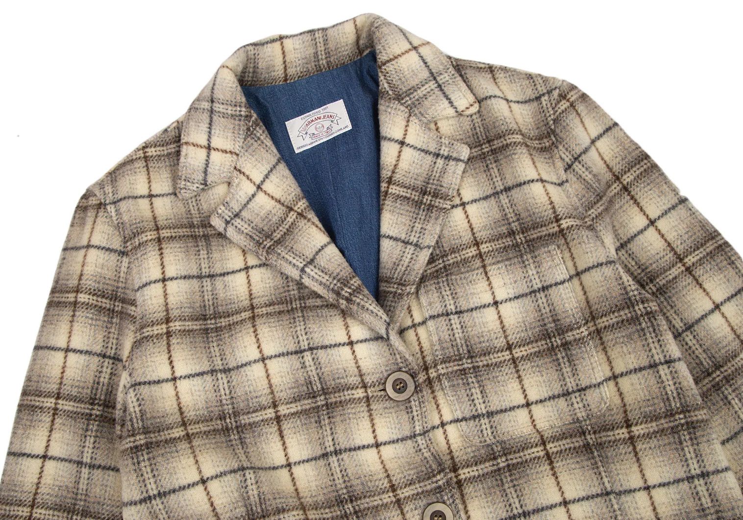 Armani Check Wool Blend Jacket in Cream, Size 42 Size US XXS / EU 40 - 2 Thumbnail