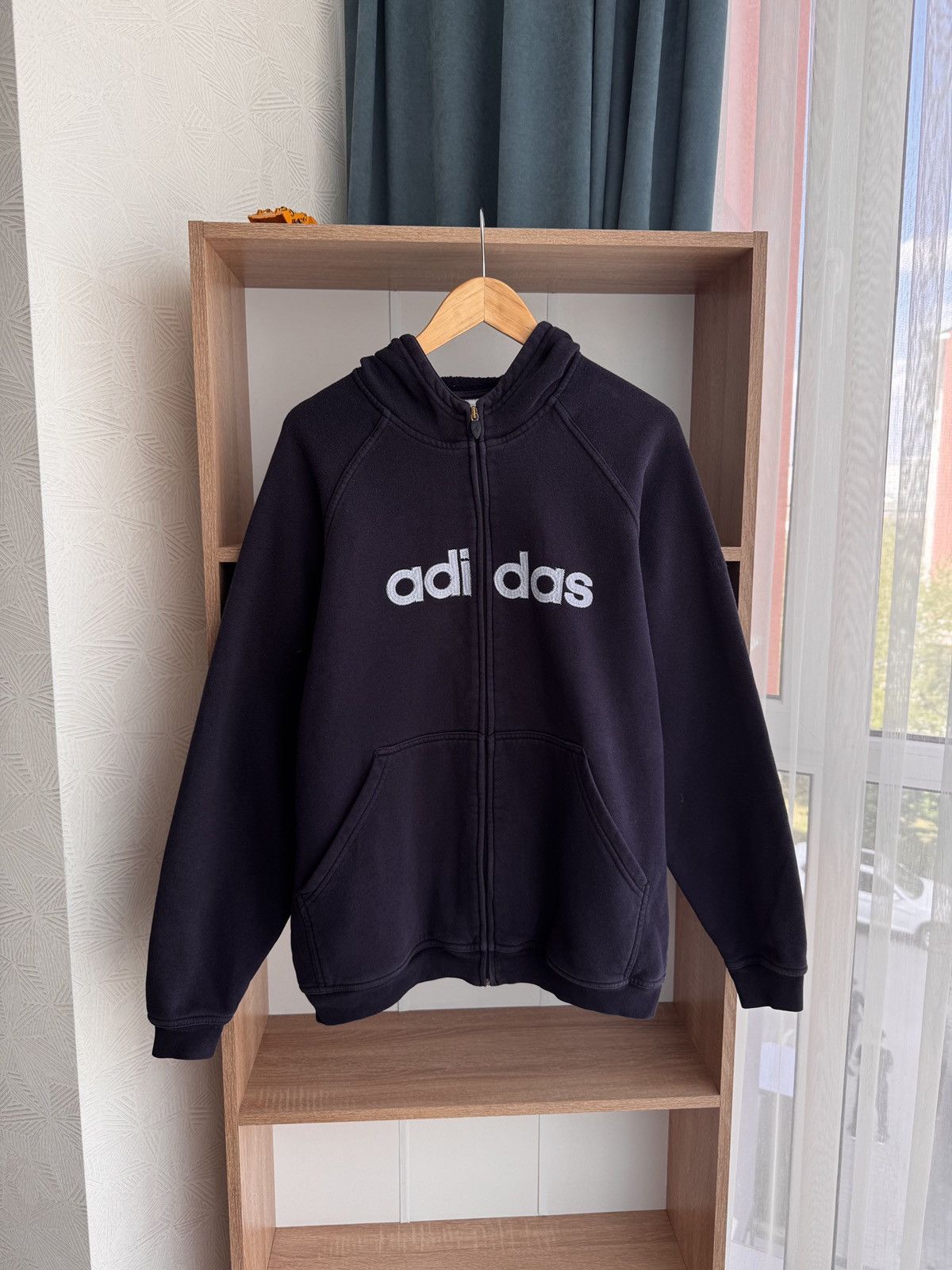 Adidas × Vintage Vintage Adidas Big Logo Navy Zip Hoodie Size US L / EU 52-54 / 3 - 1 Thumbnail