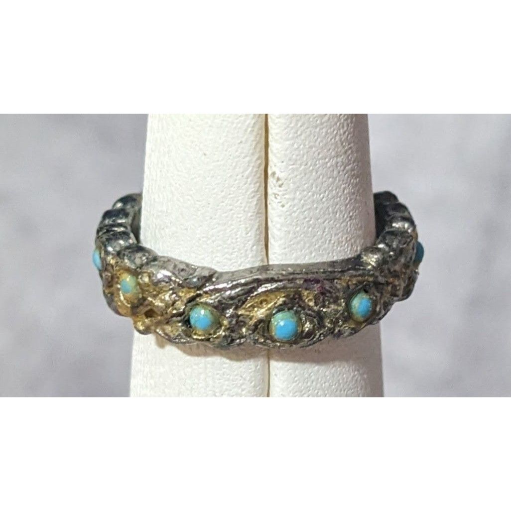 Other Vintage Whimsical Silver Tone Ring With Tiny Turquoise Accen Size ONE SIZE - 7 Thumbnail