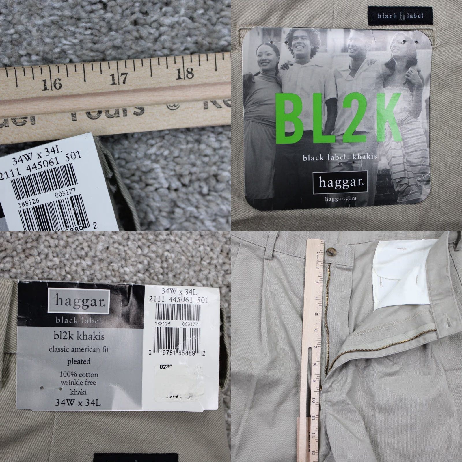 Haggar Haggar Black Label Chino Pants Mens 34x34 Black - Regular, Straight, Pleated, Wool Blend, NWT, 100% Cotton, Vintage: No Size US 34 / EU 50 - 8 Thumbnail