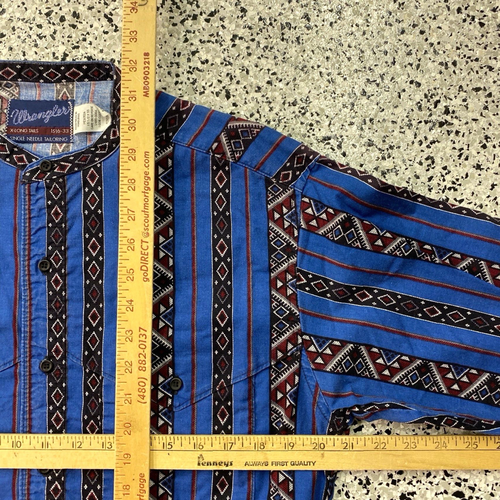 Wrangler VINTAGE Wrangler Button-Down Cowboy Band Collar Western Shirt Sz 15.5 33 Small Size US S / EU 44-46 / 1 - 3 Thumbnail