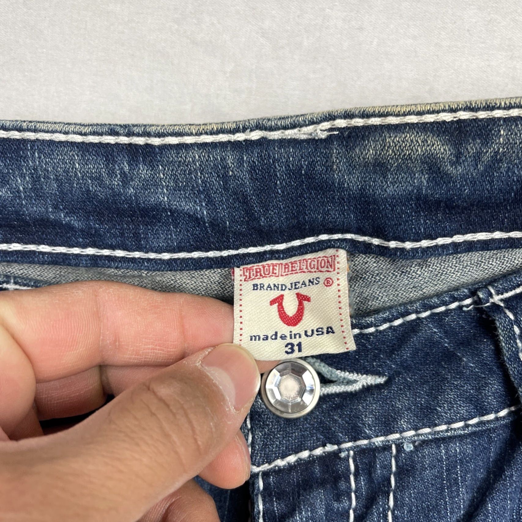 True Religion VINTAGE True Religion Jeans 31X33 Billy Boot Cut Womens Blue 5-Pocket Denim Cotton Stone Swarovski Crystals Logo Embroidered USA Size 24" / US 00 / IT 34 - 5 Thumbnail