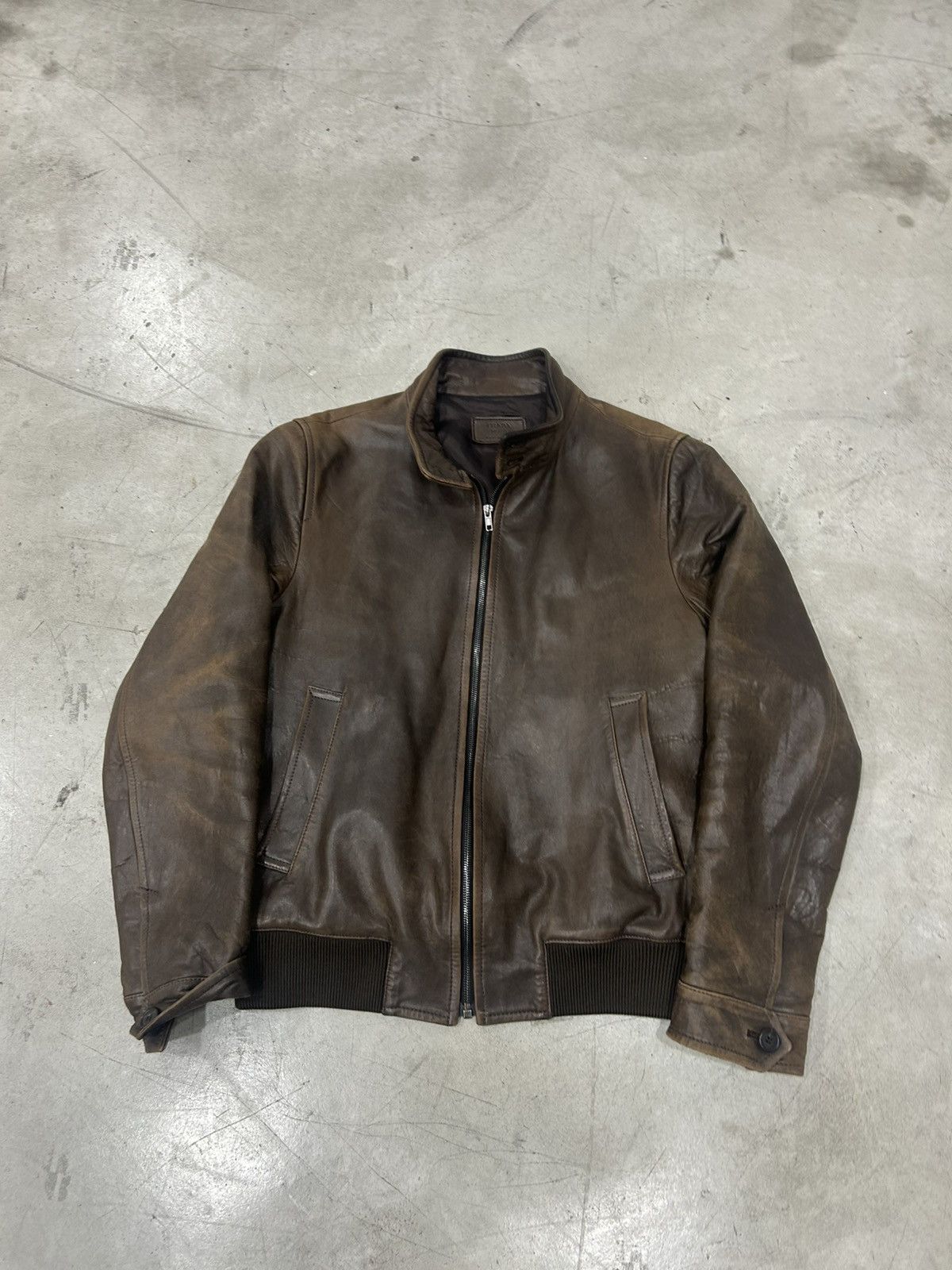 Prada Prada Brown Racer Leather Bomber / Jacket [Used - Size 46] Size US L / EU 52-54 / 3 - 5 Thumbnail