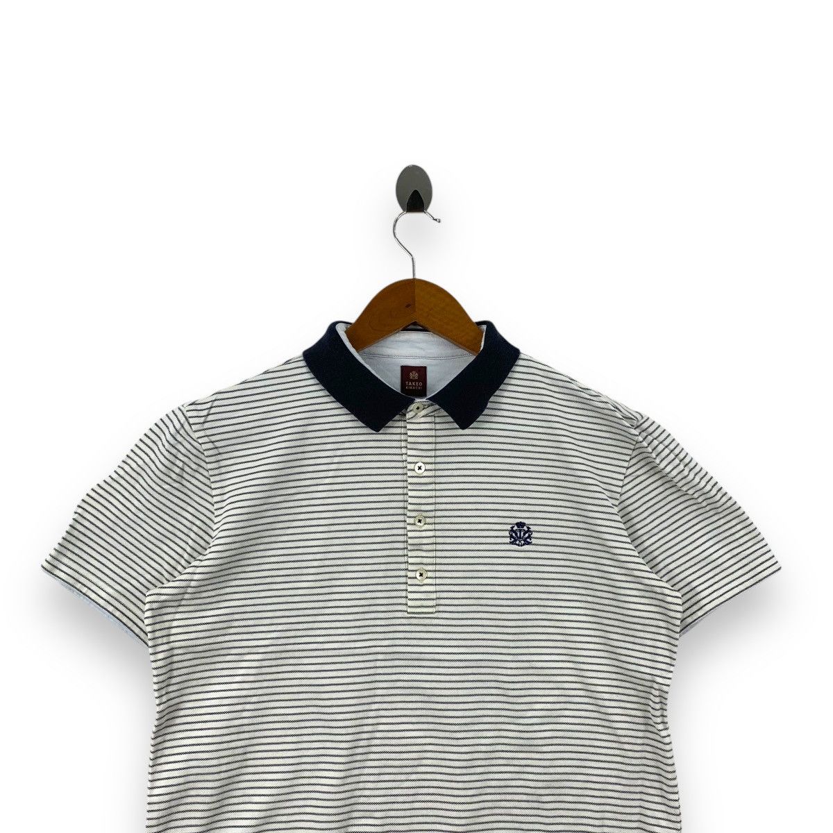 Takeo Kikuchi Vintage TAKEO KIKUCHI JAPAN Crest Logo Striped Polo Tee Size S / US 4 / IT 40 - 2 Thumbnail