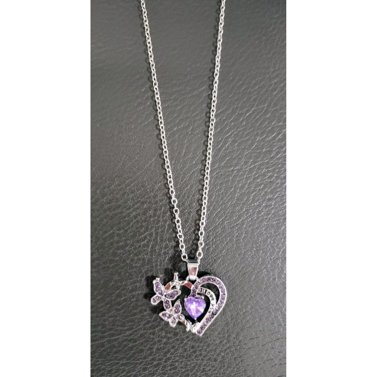 Other Purple Heart Butterfly Necklace I Love You Fashion Jewelry N Size ONE SIZE - 2 Thumbnail