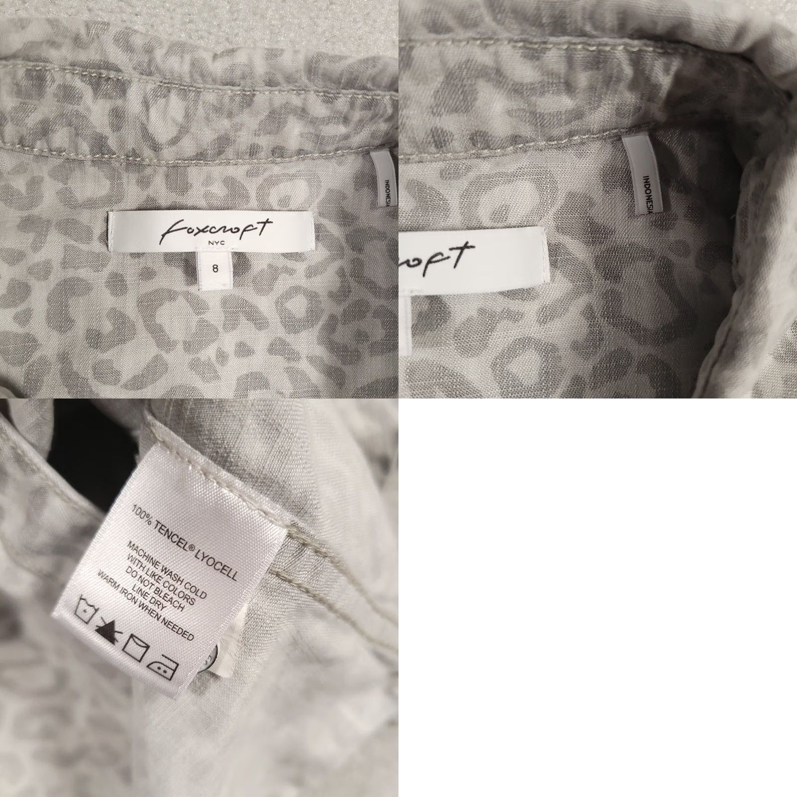 Vintage Foxcroft Leopard Print Tencel Shirt Button Up Women's 8 Gray Long Sleeve V-Neck Size M / US 6-8 / IT 42-44 - 9 Thumbnail