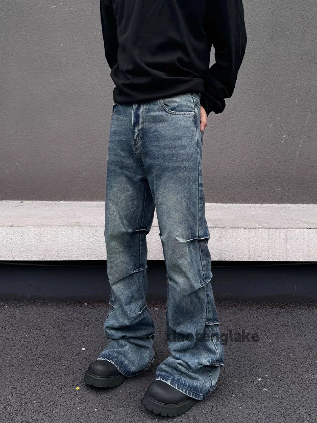 Jean × Vintage utility washed faded punk grunge bootcut pleated jeans Size US 34 / EU 50 - 2 Thumbnail