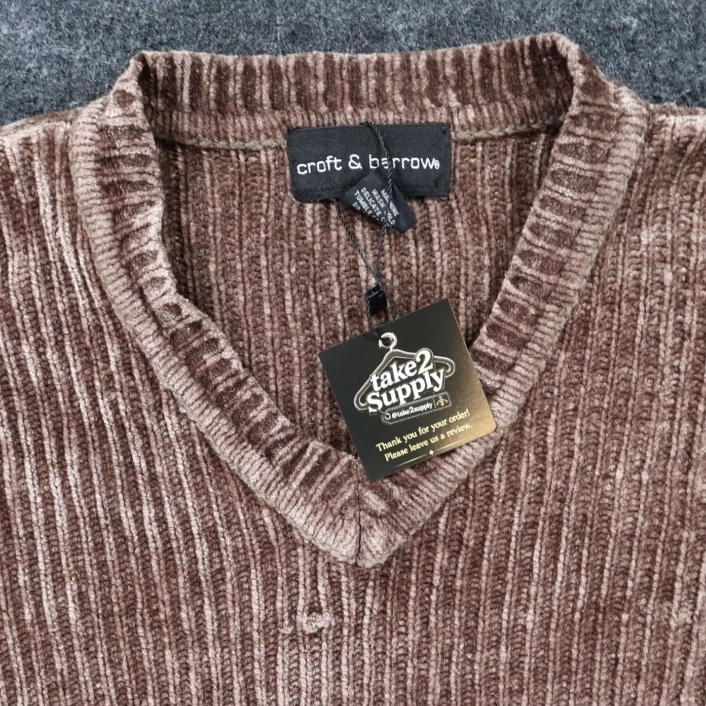 Croft & Barrow Croft & Barrow Sweater Mens XLT Brown Chenille Ribbed V-Neck Striped Size US XL / EU 56 / 4 - 3 Thumbnail