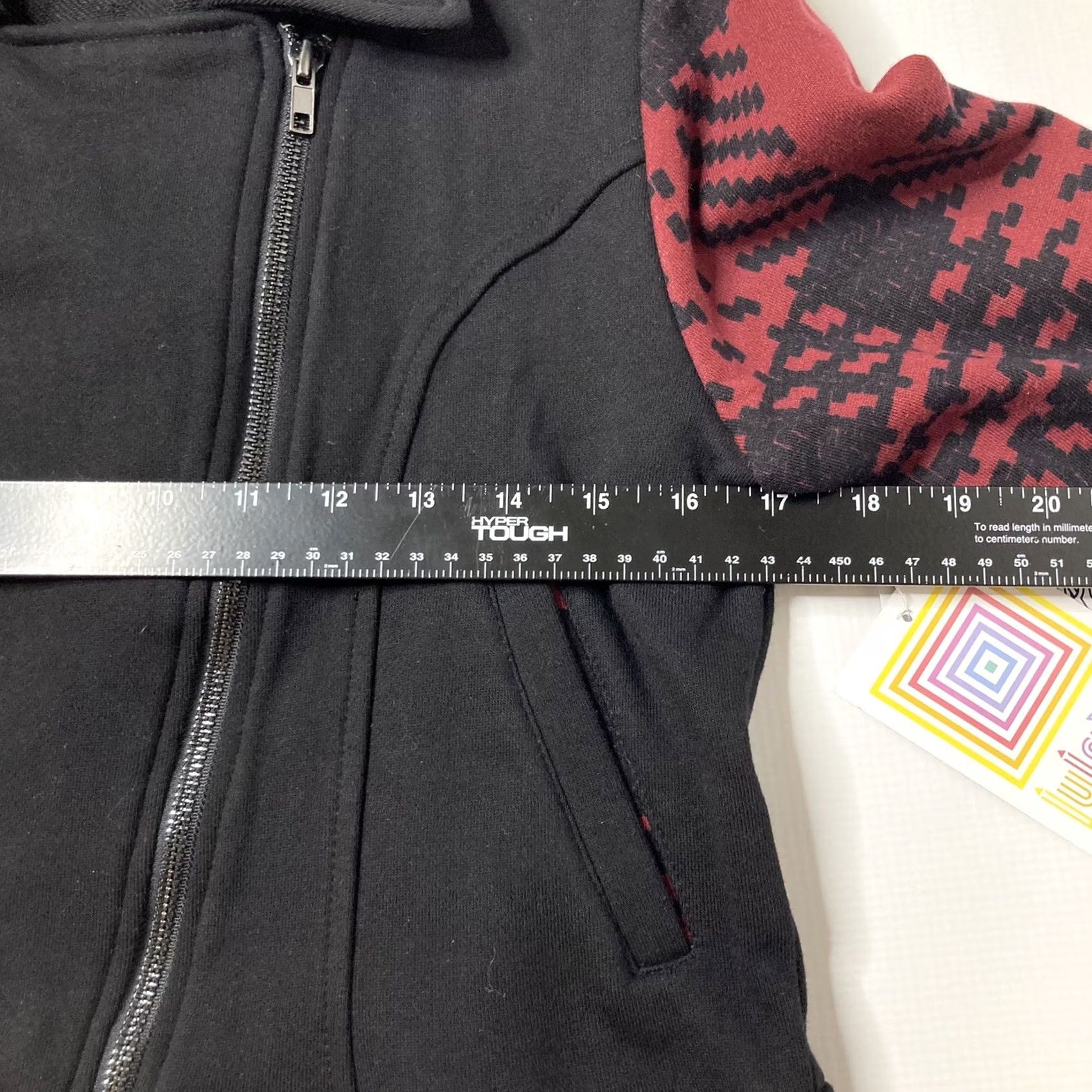 Vintage LuLaRoe Presley Moto Jacket Sz Small Dark Red & Black Houndstooth - Women's Denim? (Note: Original must be used) Size S / US 4 / IT 40 - 6 Thumbnail