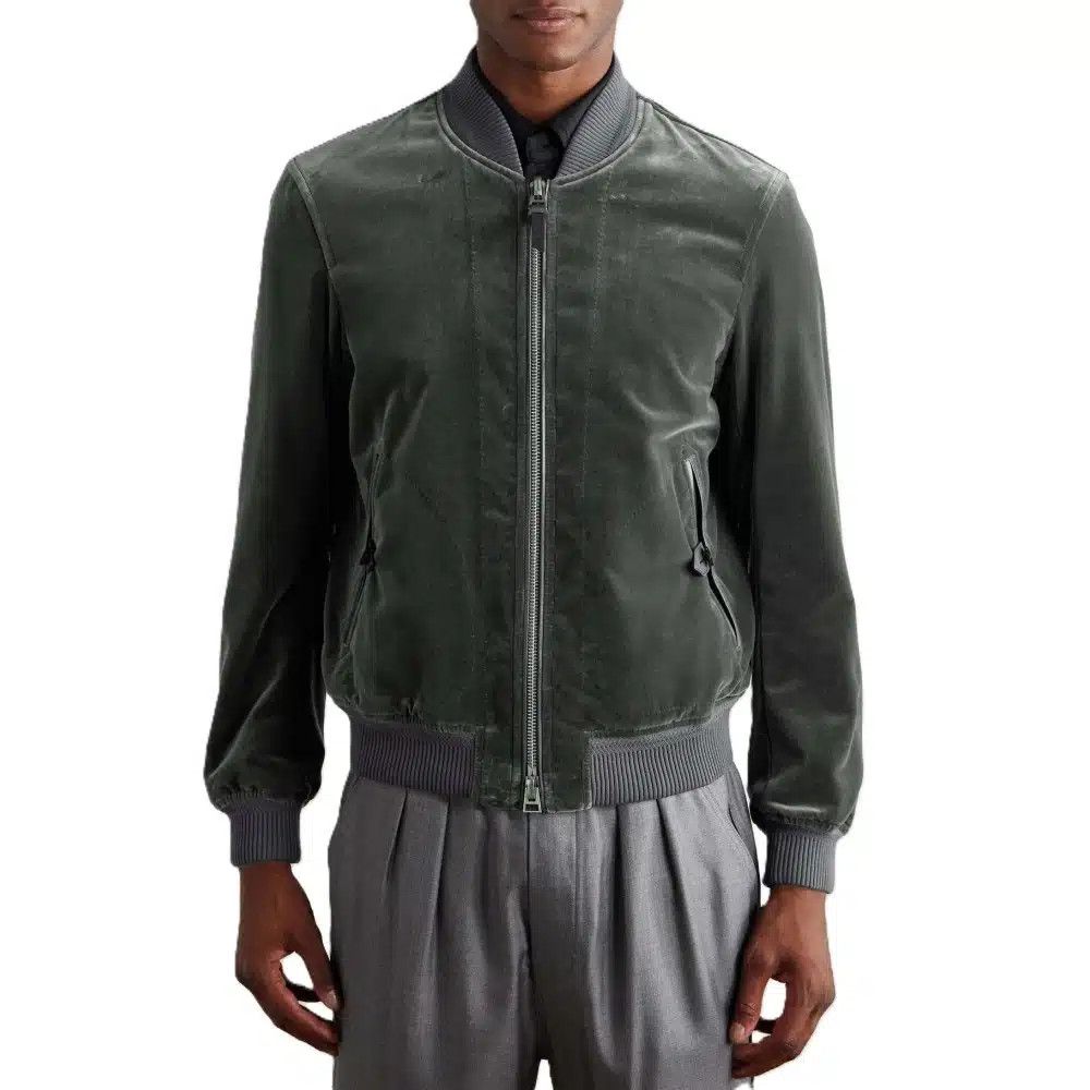 Tom Ford o1loc1c0326 OBS038 Cotton Velvet Bomber Jacket in Green Size US M / EU 48-50 / 2 - 1 Thumbnail