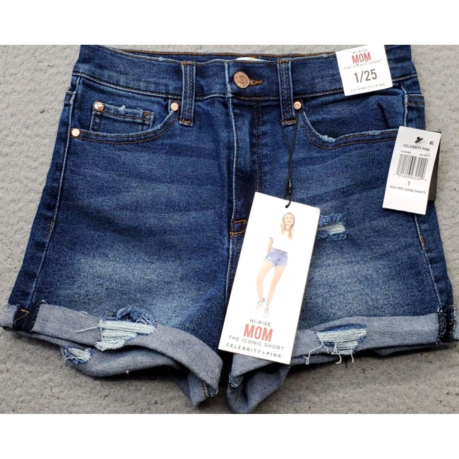 Vintage Celebrity Pink Iconic Womens 1/25 Blue High Rise Distressed Cuffed Mom Shorts, 2.25 Inseam, Denim, Pocket, 5-Pocket, Size 1, NWT, Summer Womens Shorts Size 25" / US 0 / IT 36 - 2 Thumbnail
