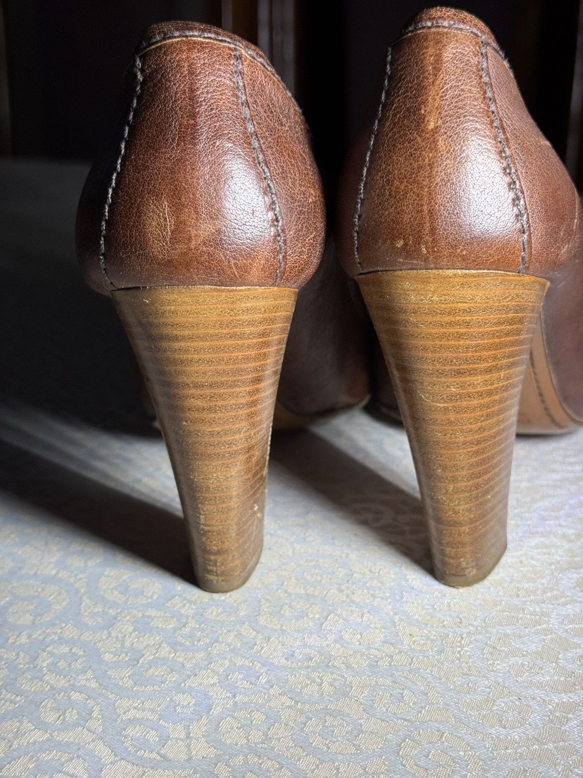 Prada Prada Brown Leather Heeled Loafers / Classic Pumps Size US 9.5 / IT 39.5 - 2 Thumbnail