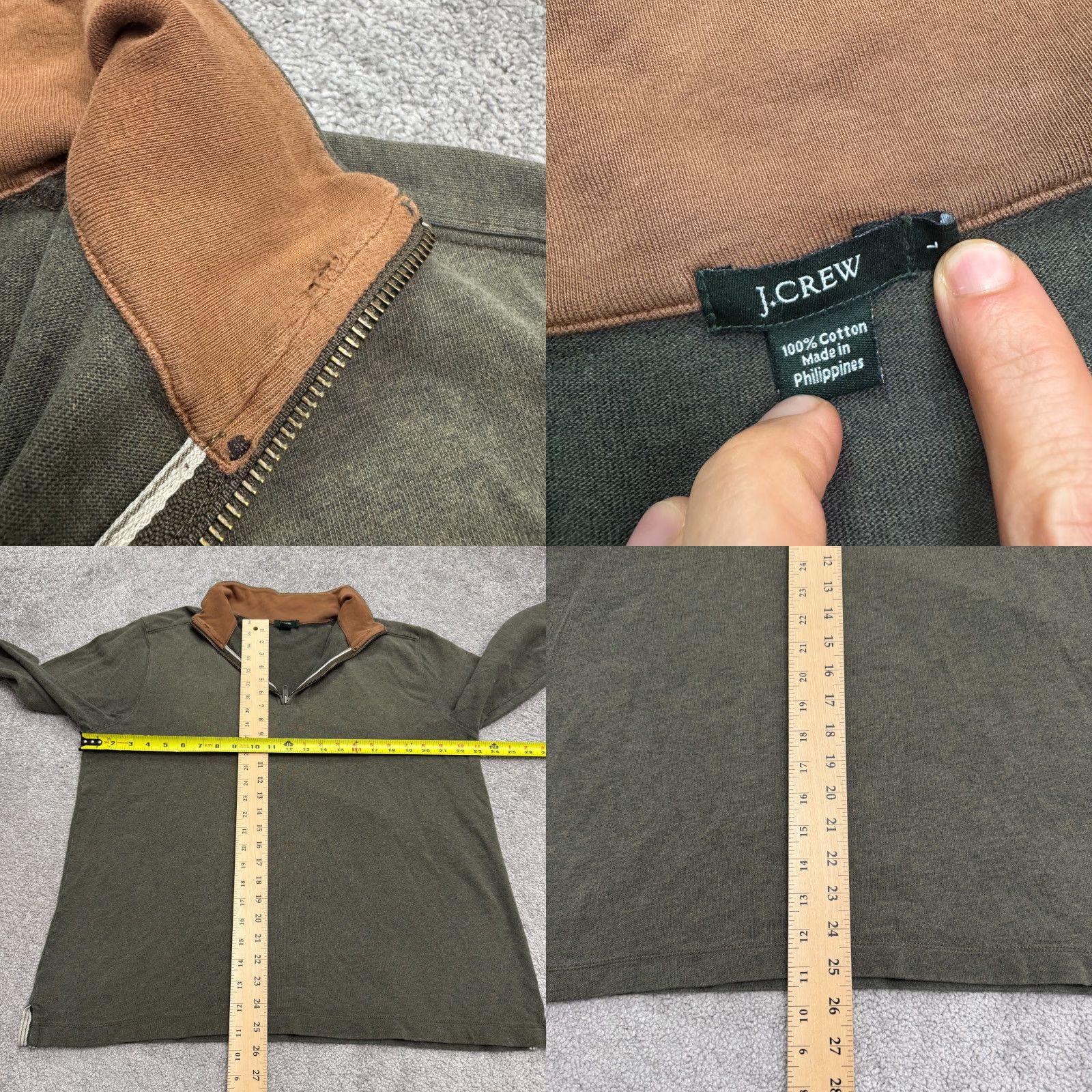 J.Crew J.CREW Sweatshirt Mens Large Olive Green 1/4 Zip Cotton All Seasons Outdoor Hiking Mens Size US L / EU 52-54 / 3 - 8 Thumbnail