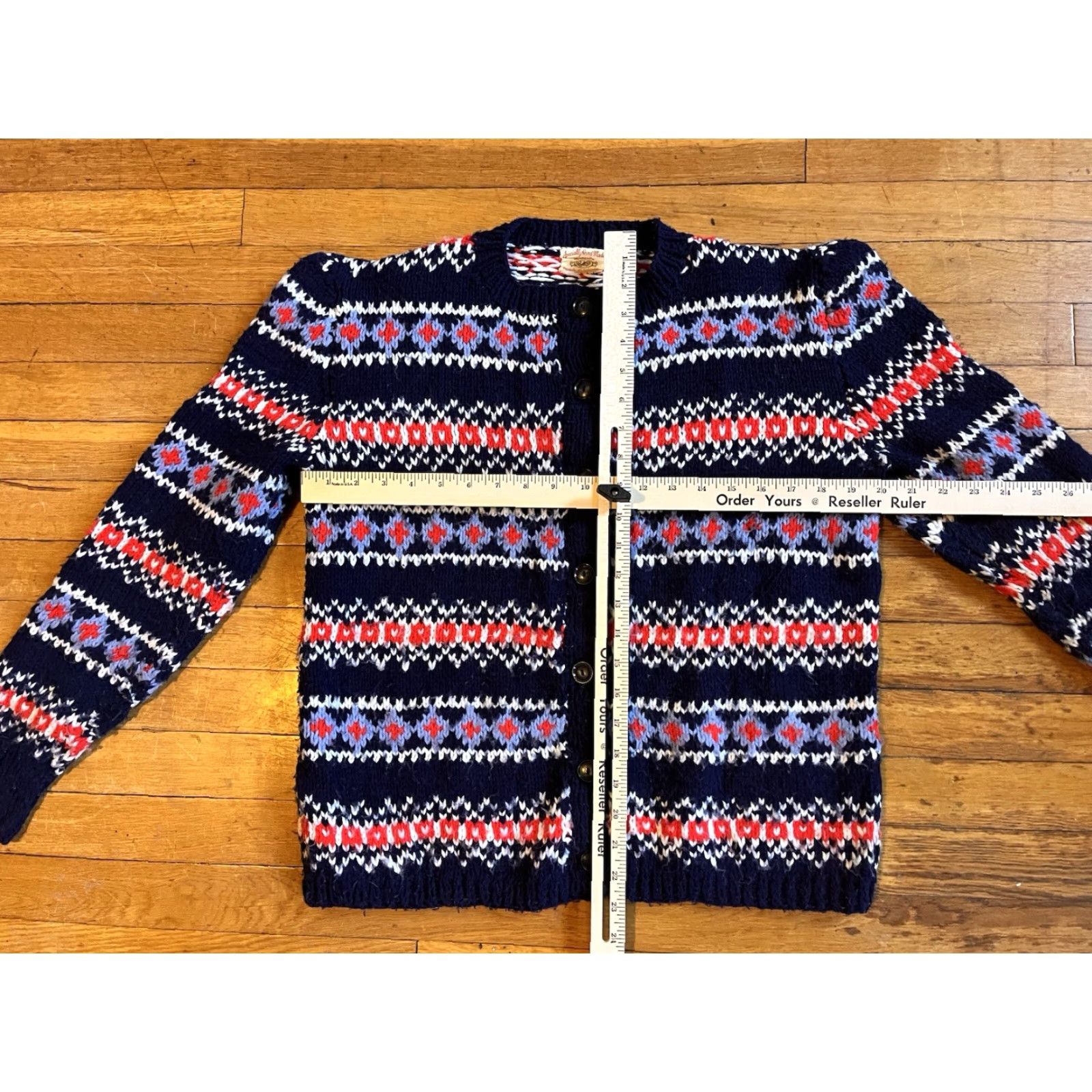 Vintage VINTAGE Hand Knit Fair Isle Cardigan Sweater Women’s M Red Blue All Over Print Size M / US 6-8 / IT 42-44 - 6 Thumbnail