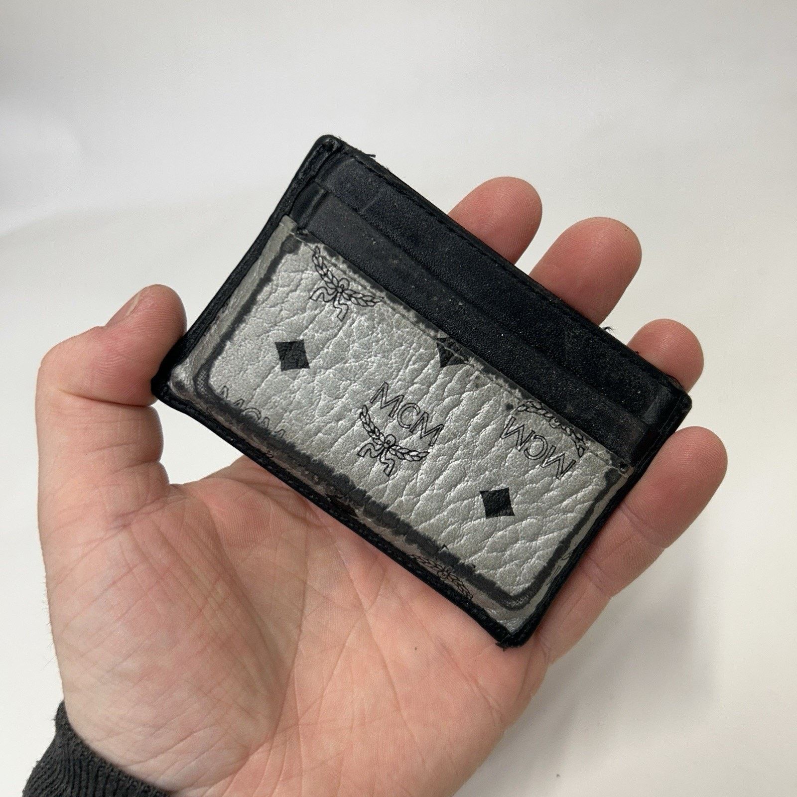 MCM MCM Spot Visetos Mini Card Case Wallet “Silver & Black” Size ONE SIZE - 1 Thumbnail