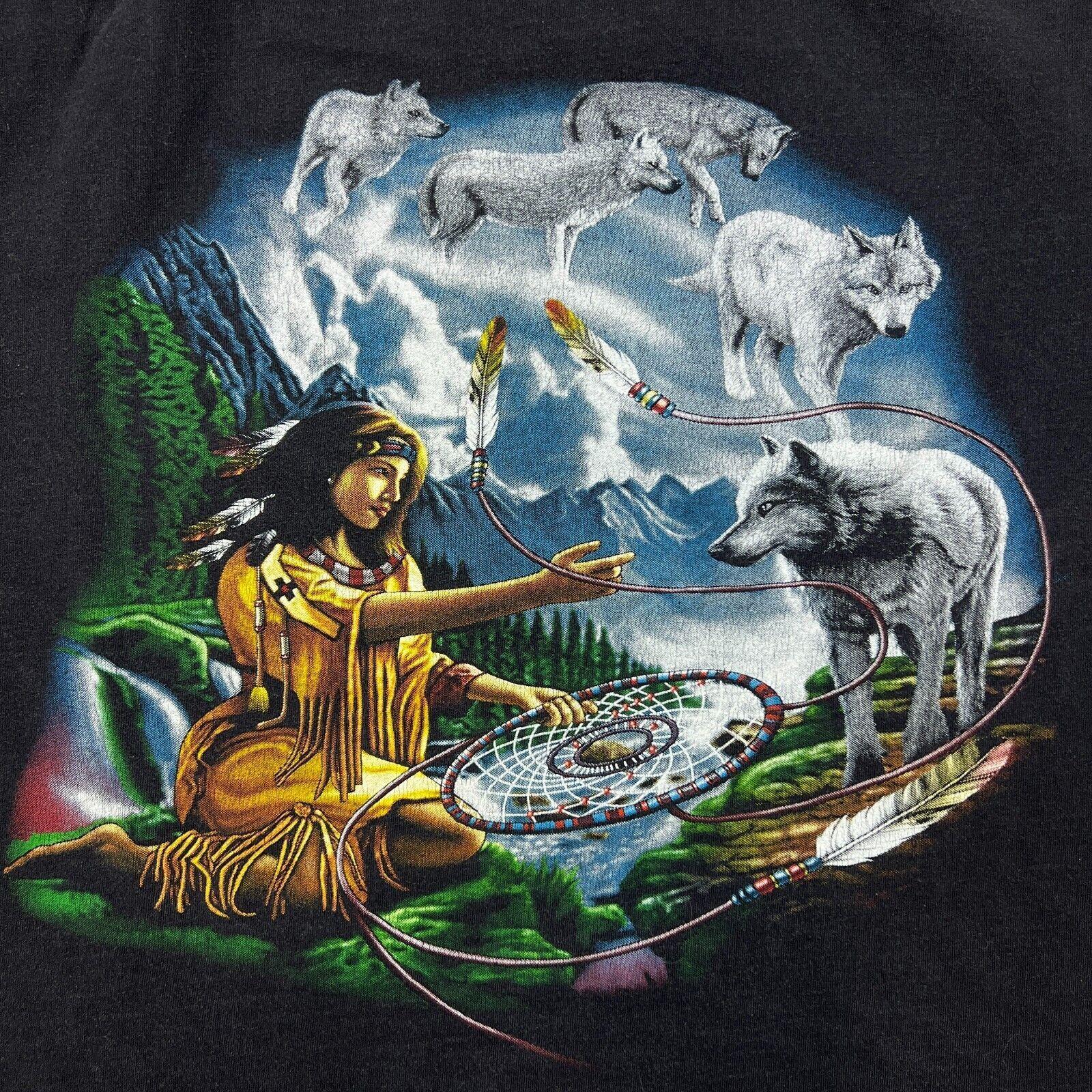 Native × Vintage Native Dreamcatcher T Shirt Small Wolves Double Sided Tee Size US S / EU 44-46 / 1 - 7 Thumbnail
