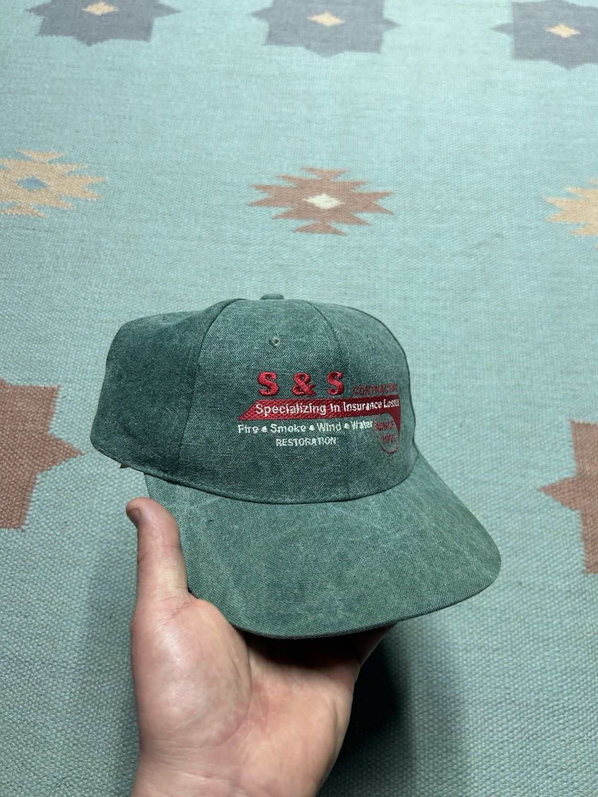 Vintage Vtg strapbac hat S&S contracting insurance stone wash canvas Size ONE SIZE - 1 Thumbnail