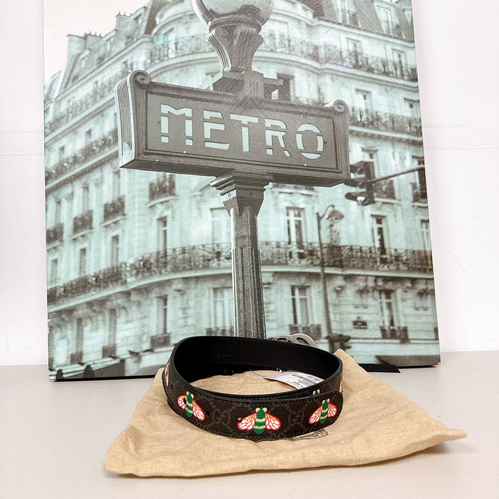 Gucci Gucci 414516 GG Logo Buckle Marmont Bees Print Leather Belt Size ONE SIZE - 3 Thumbnail