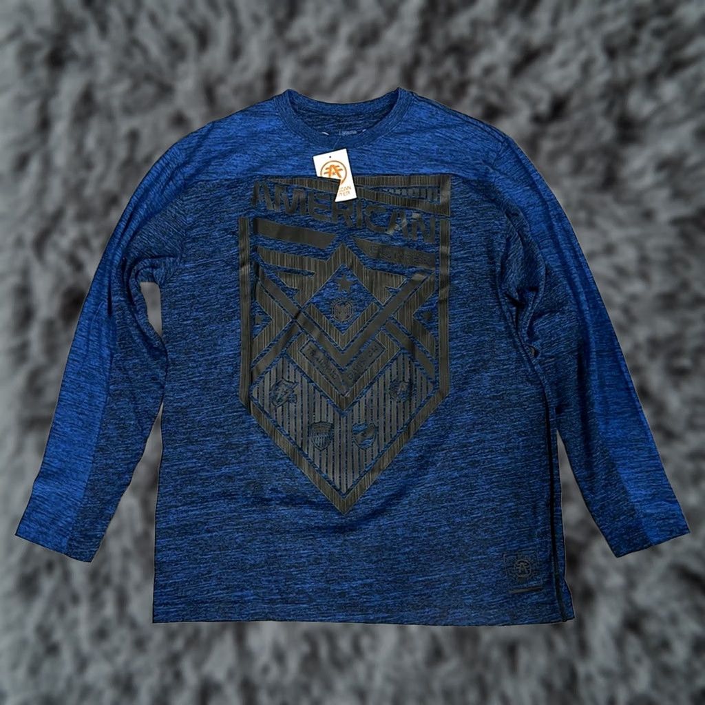 Vintage American Fighter Tee - T-Shirt | Men | 2XL | Long Sleeve | Blue | 50/50 Cotton-Polyester Size US XXL / EU 58 / 5 - 1 Thumbnail